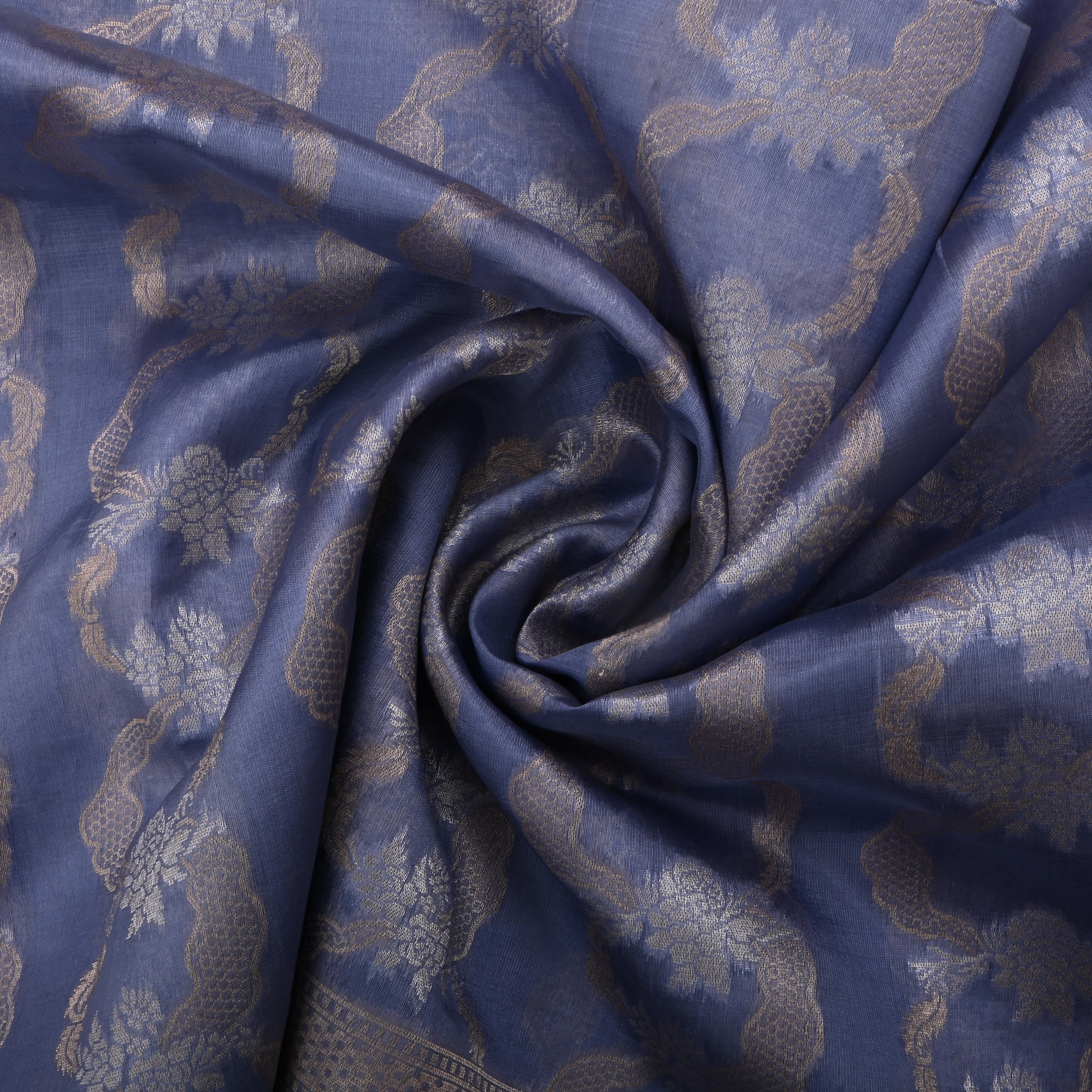 Waikawa Gray Jamawar Silk Fabric With Floral Design