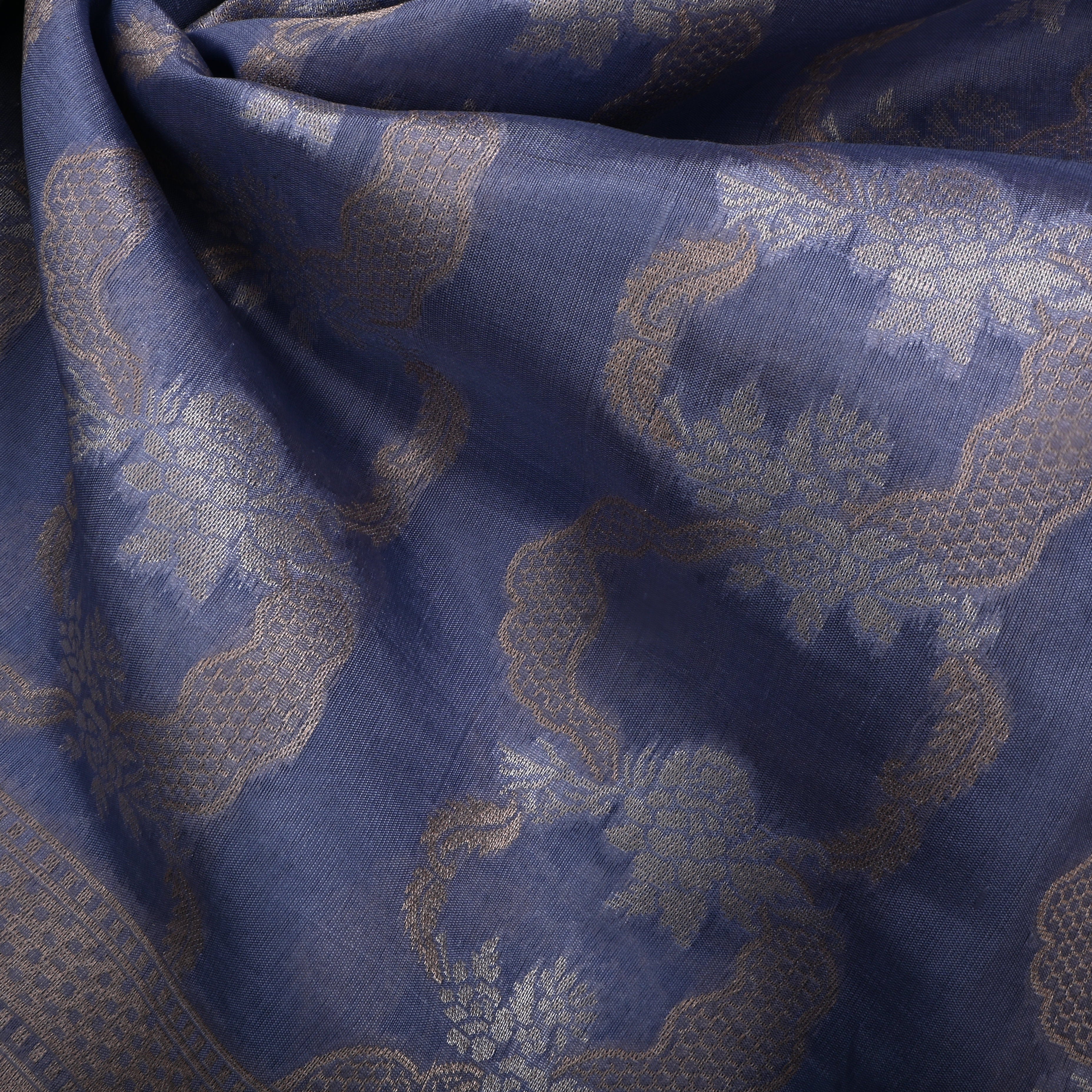 Waikawa Gray Jamawar Silk Fabric With Floral Design
