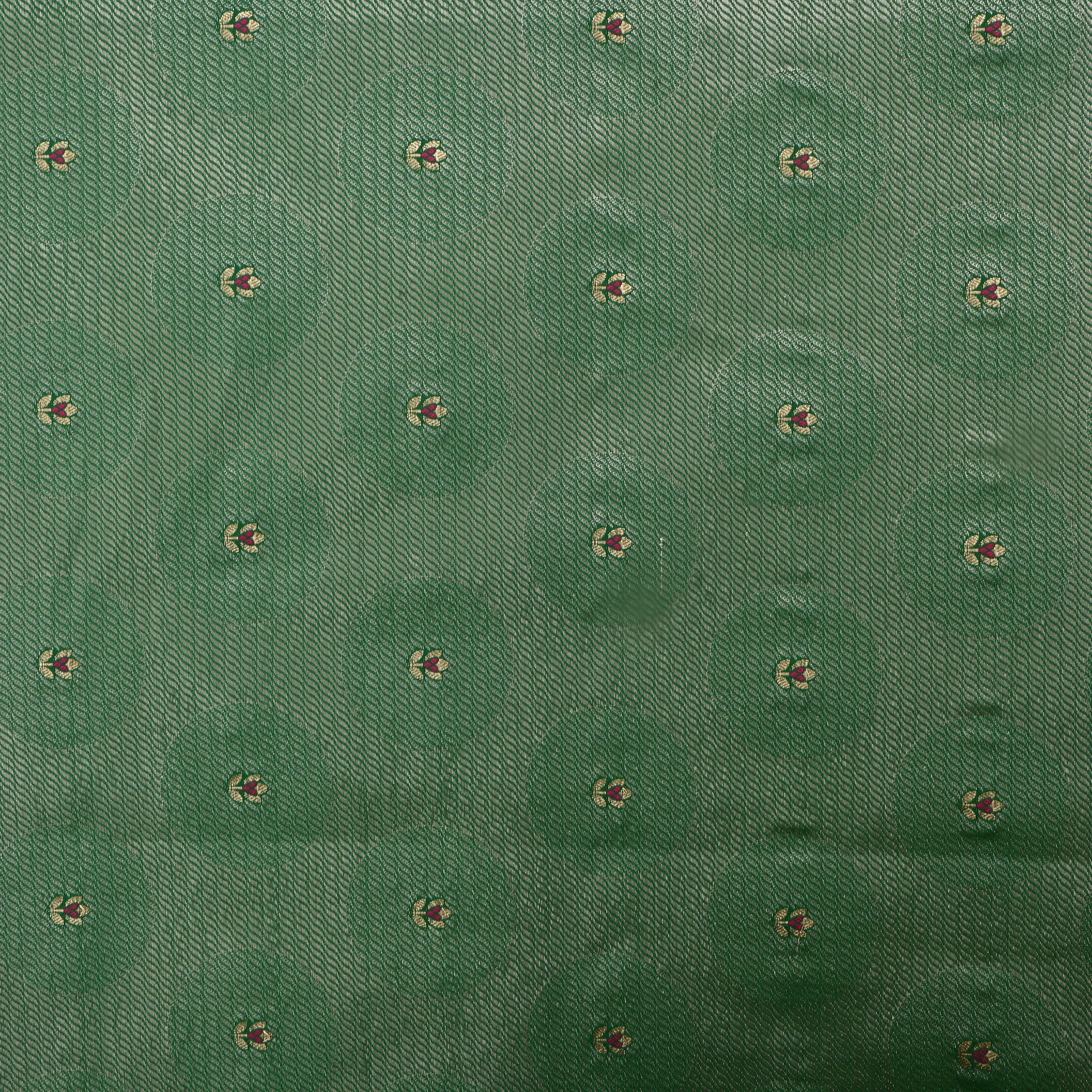 Green Jamawar Silk Fabric With Floral Butti'S