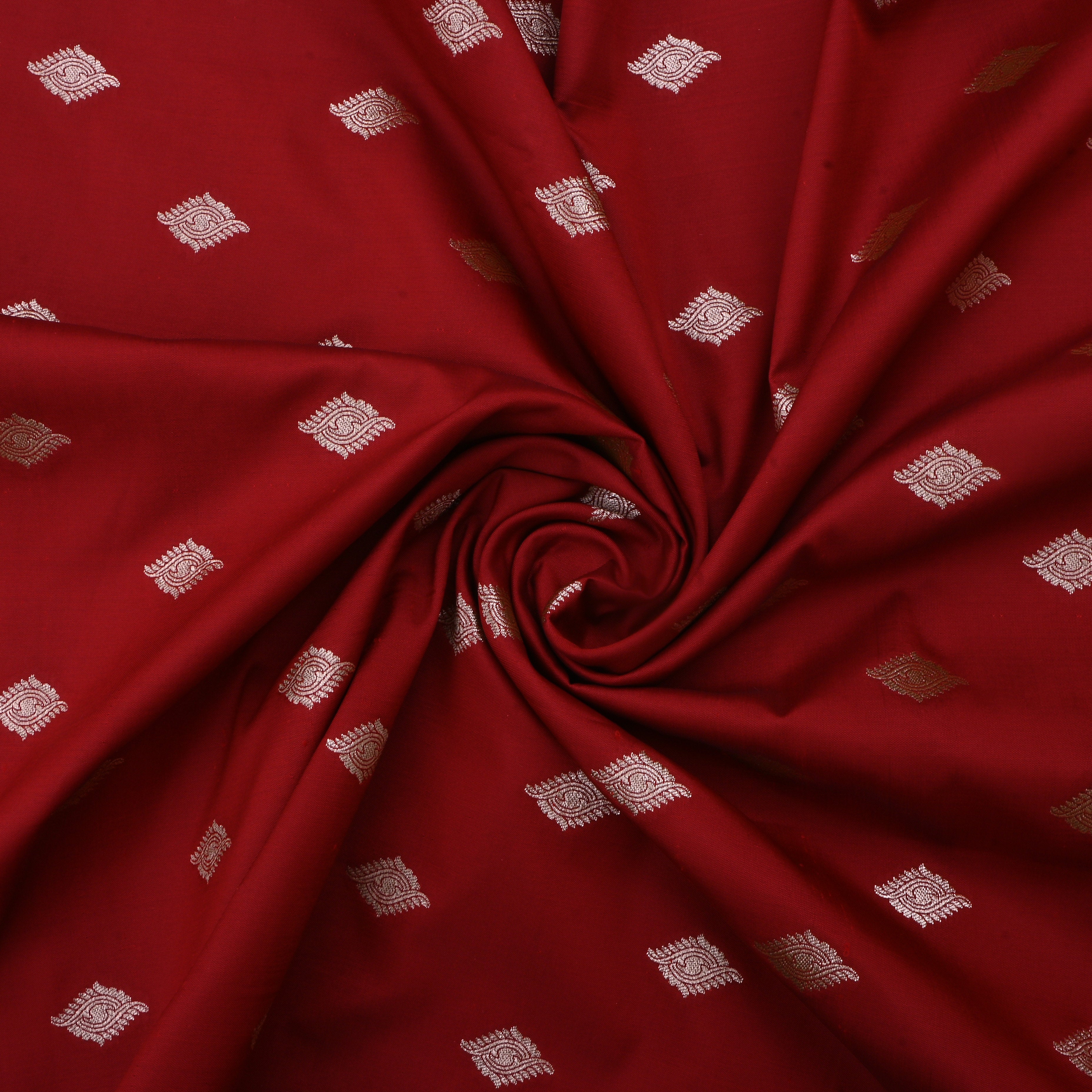 Falu Red Jamawar Silk Fabric With Eye Butti'S