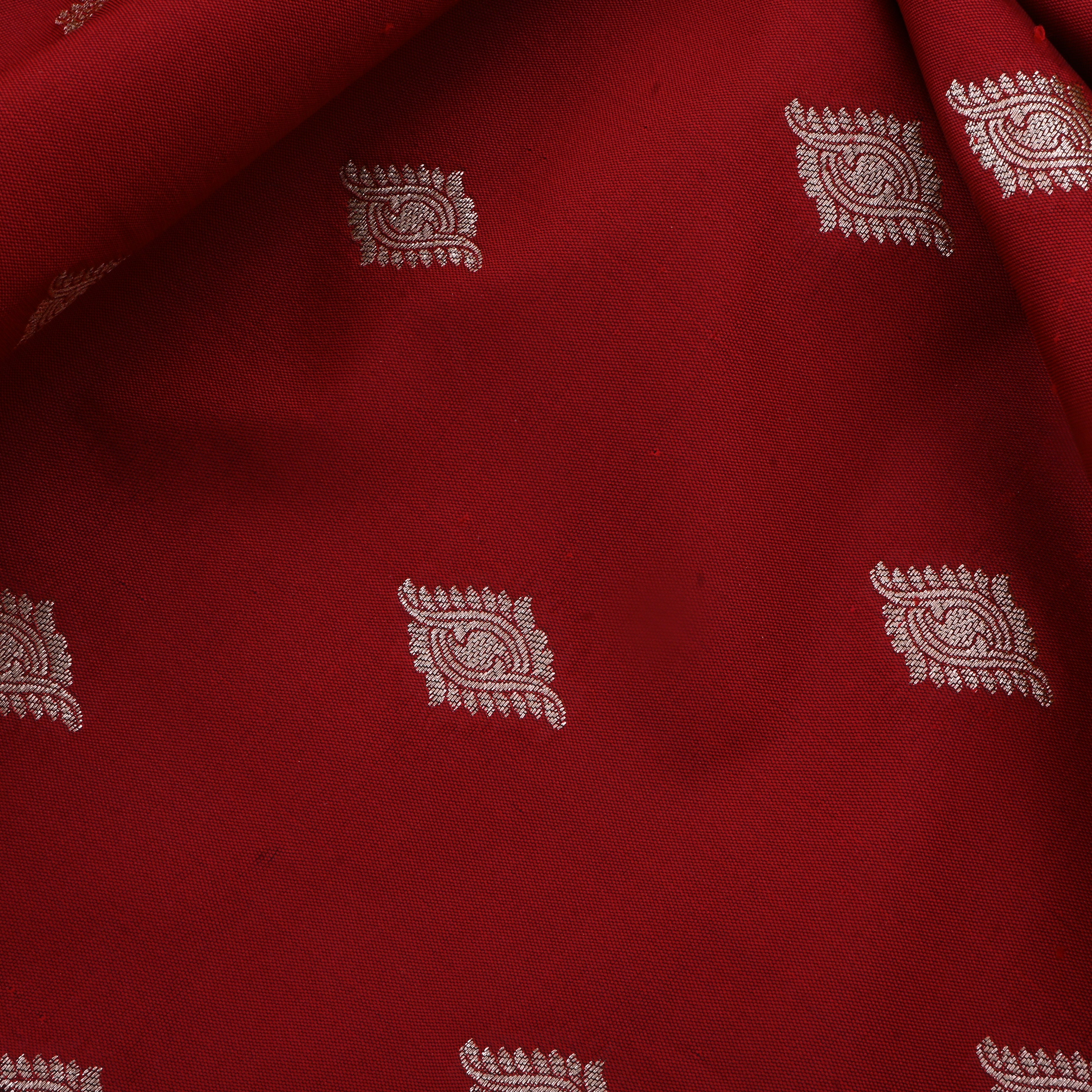 Falu Red Jamawar Silk Fabric With Eye Butti'S