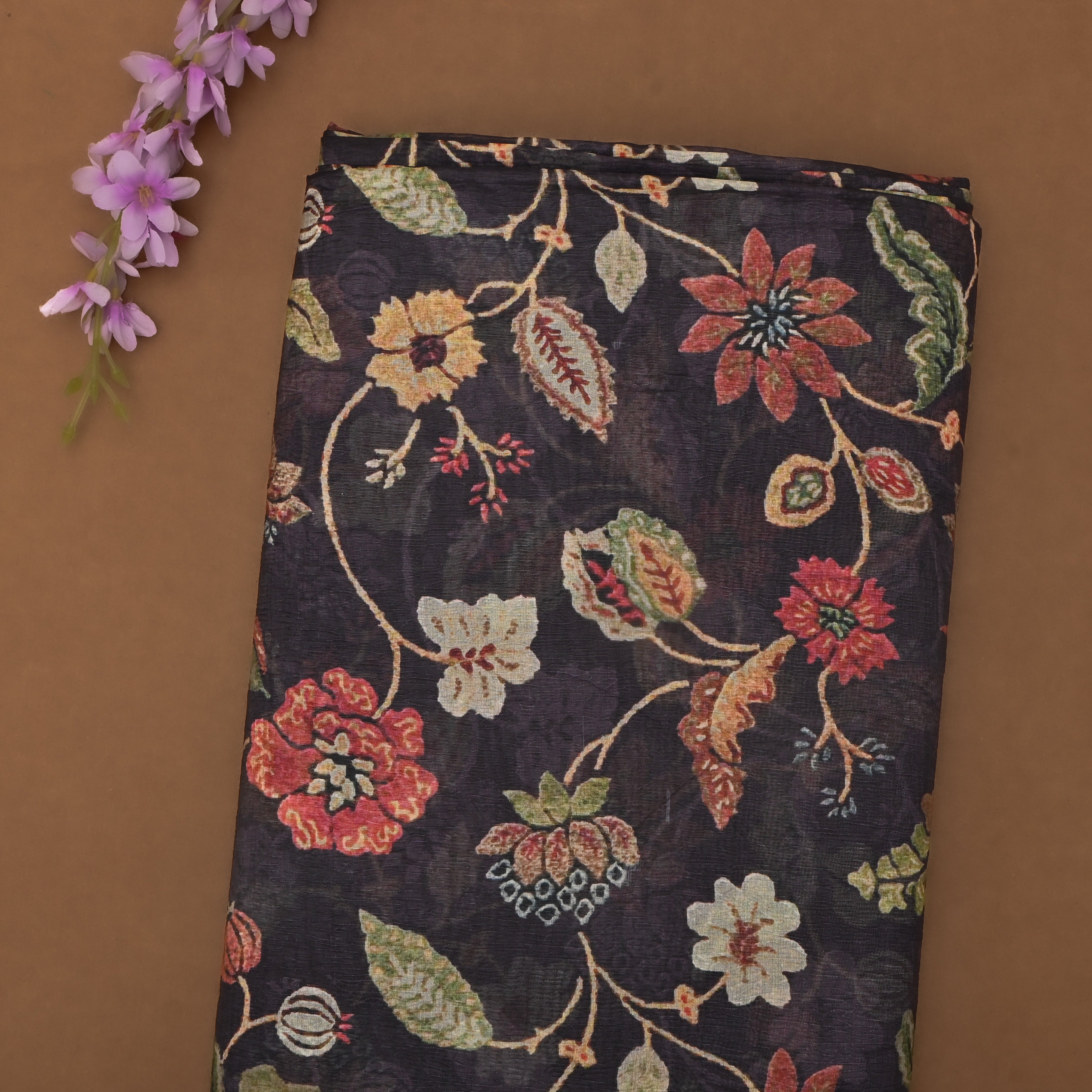 Black Tissue Fabric With Digital Prints