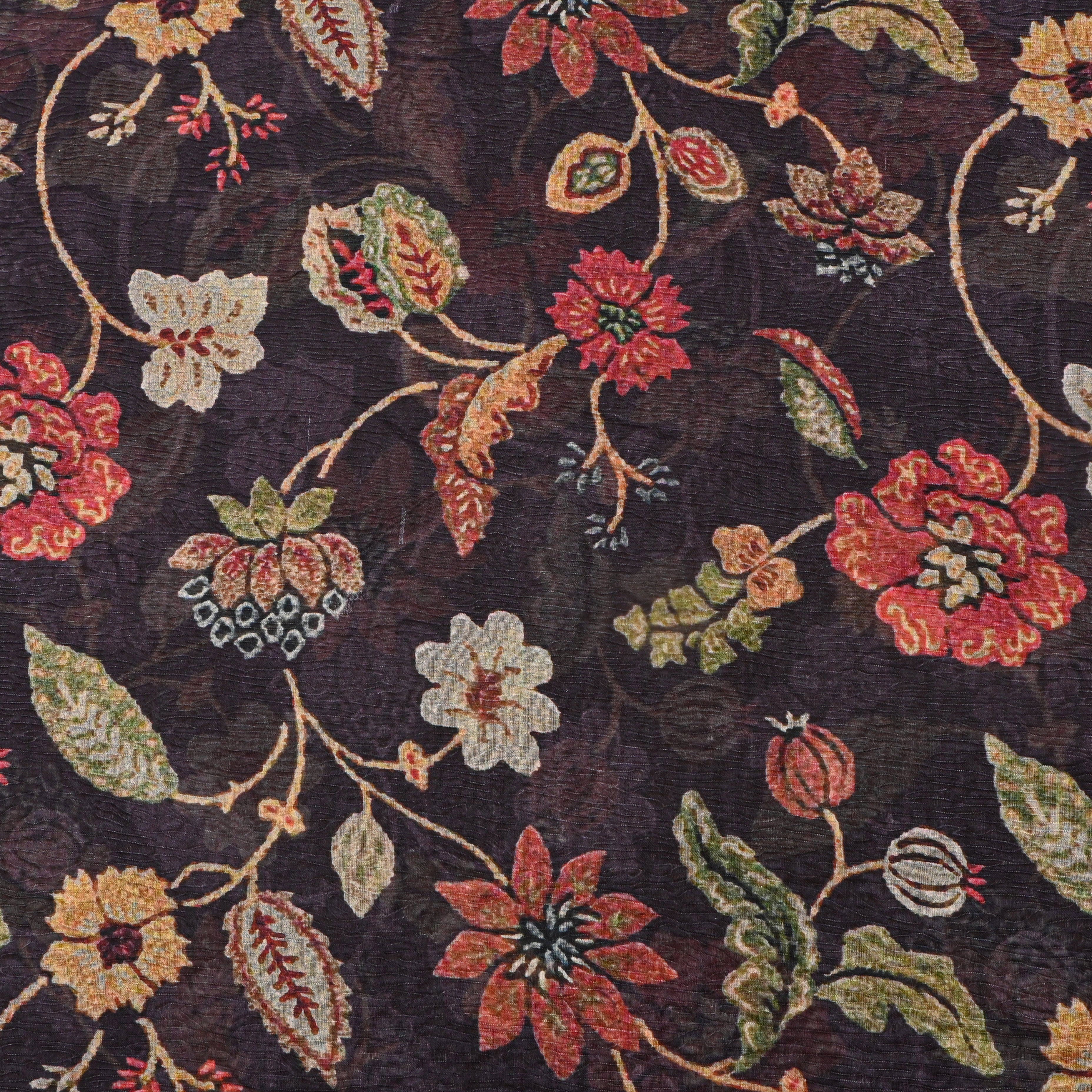 Black Tissue Fabric With Digital Prints