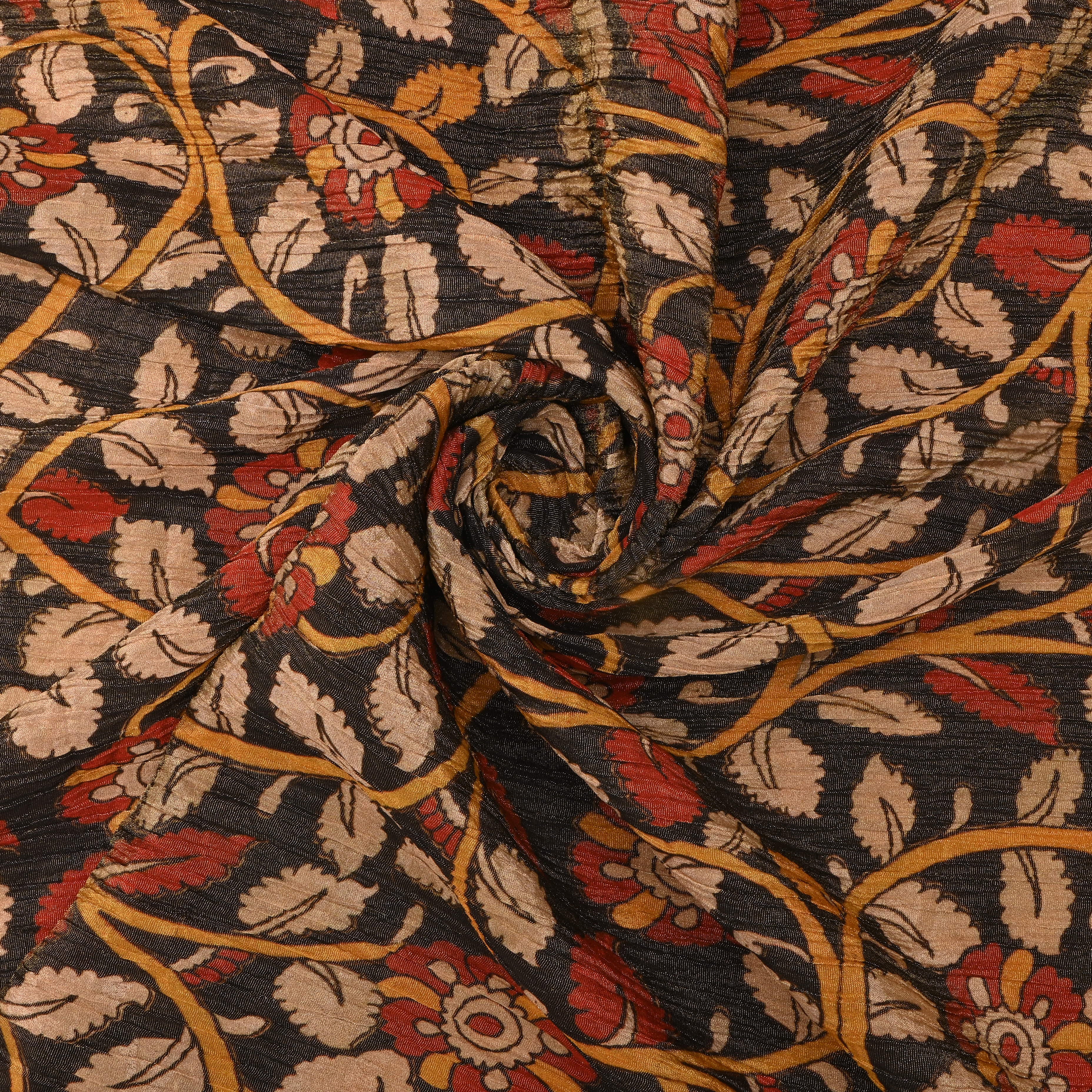 Slate Black Tissue Fabric With Floral Prints