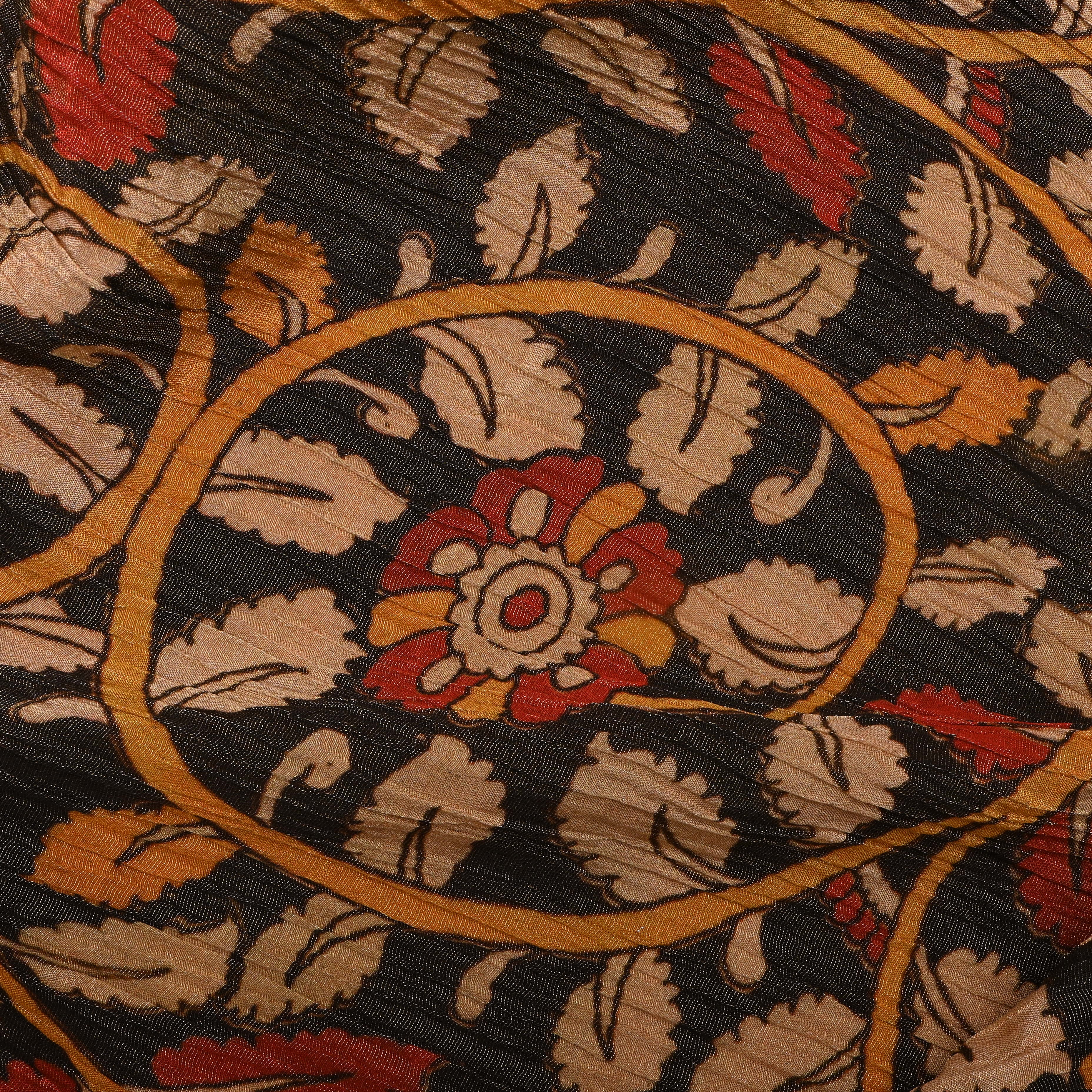 Slate Black Tissue Fabric With Floral Prints