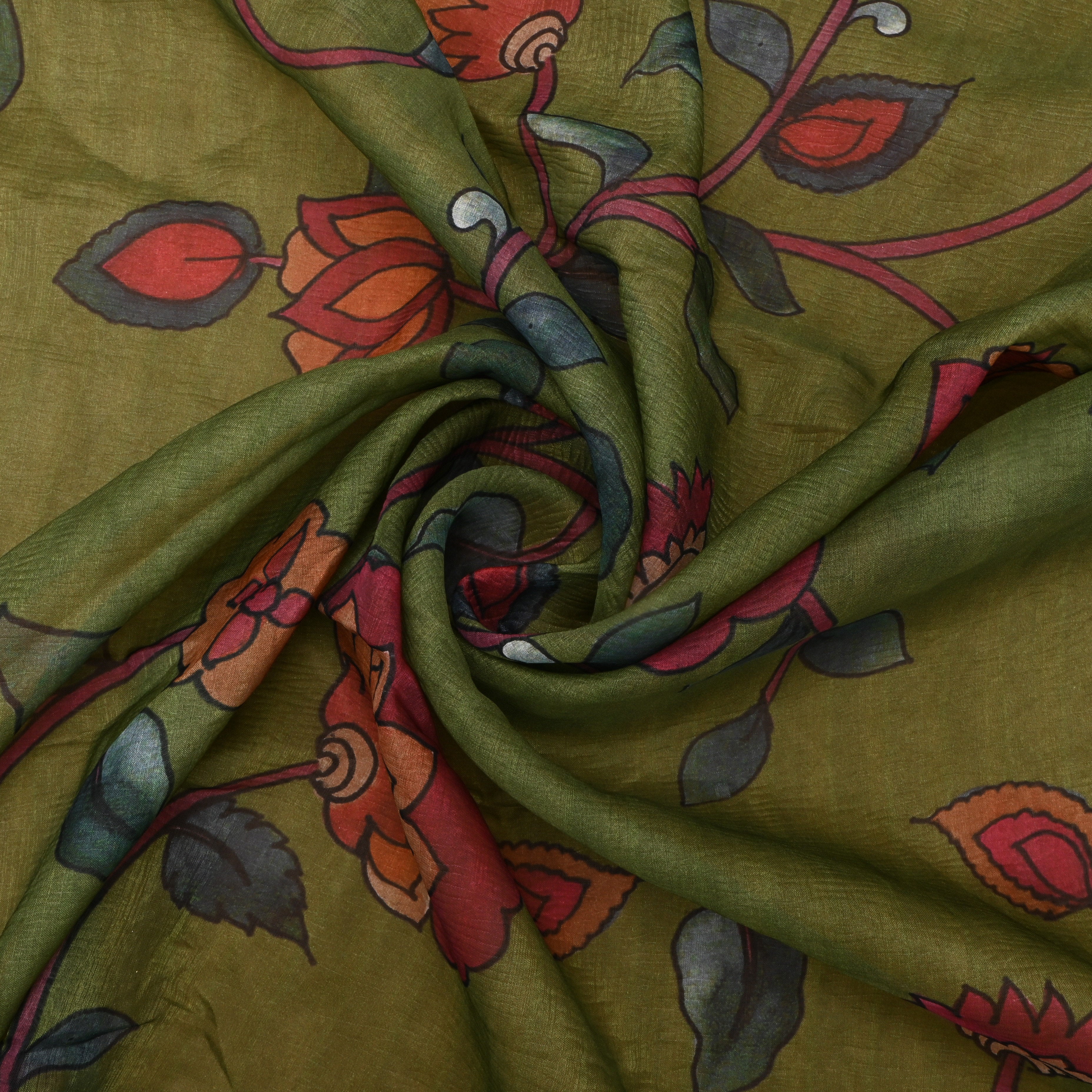 Parrot Green Floral Jaal Tissue Fabric