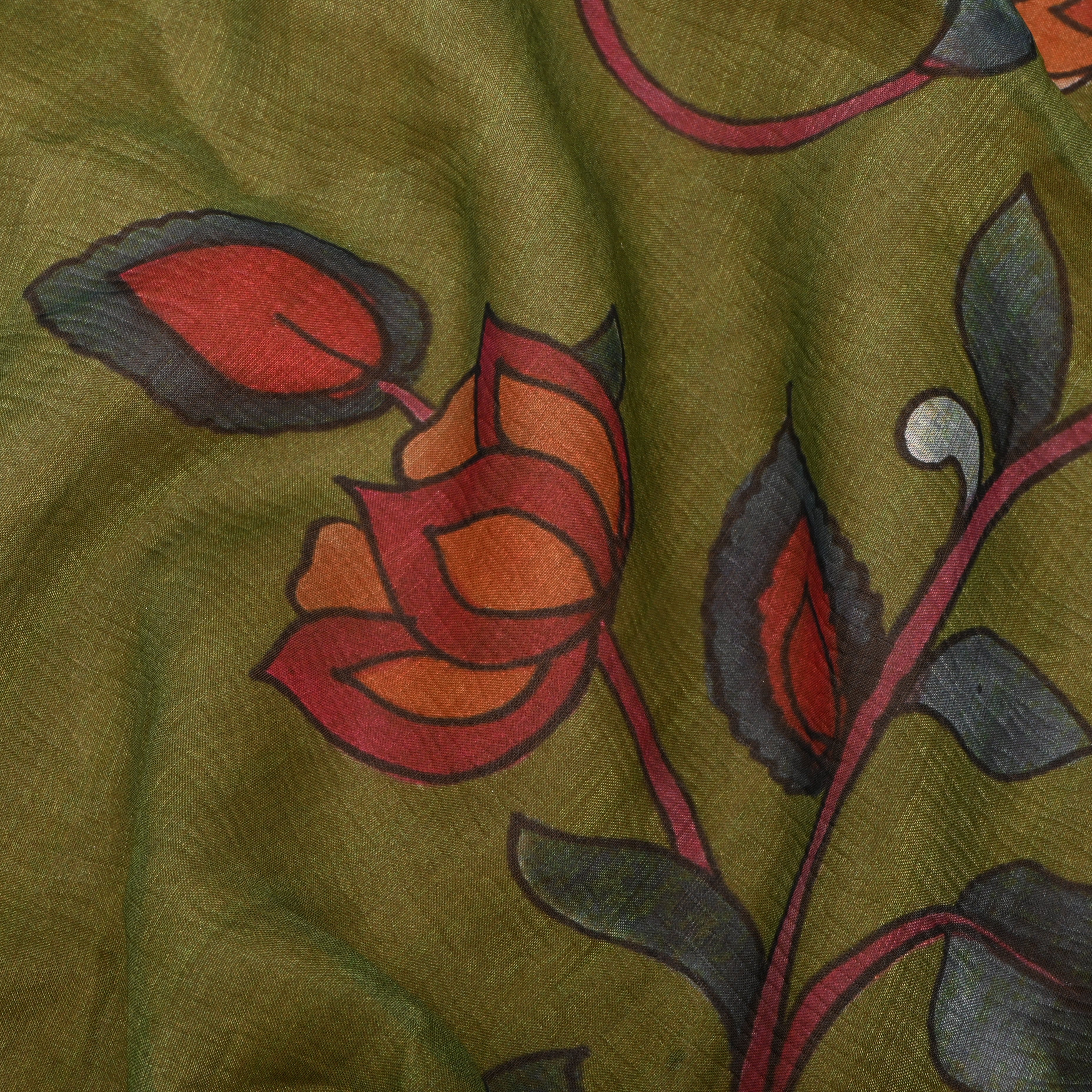 Parrot Green Floral Jaal Tissue Fabric