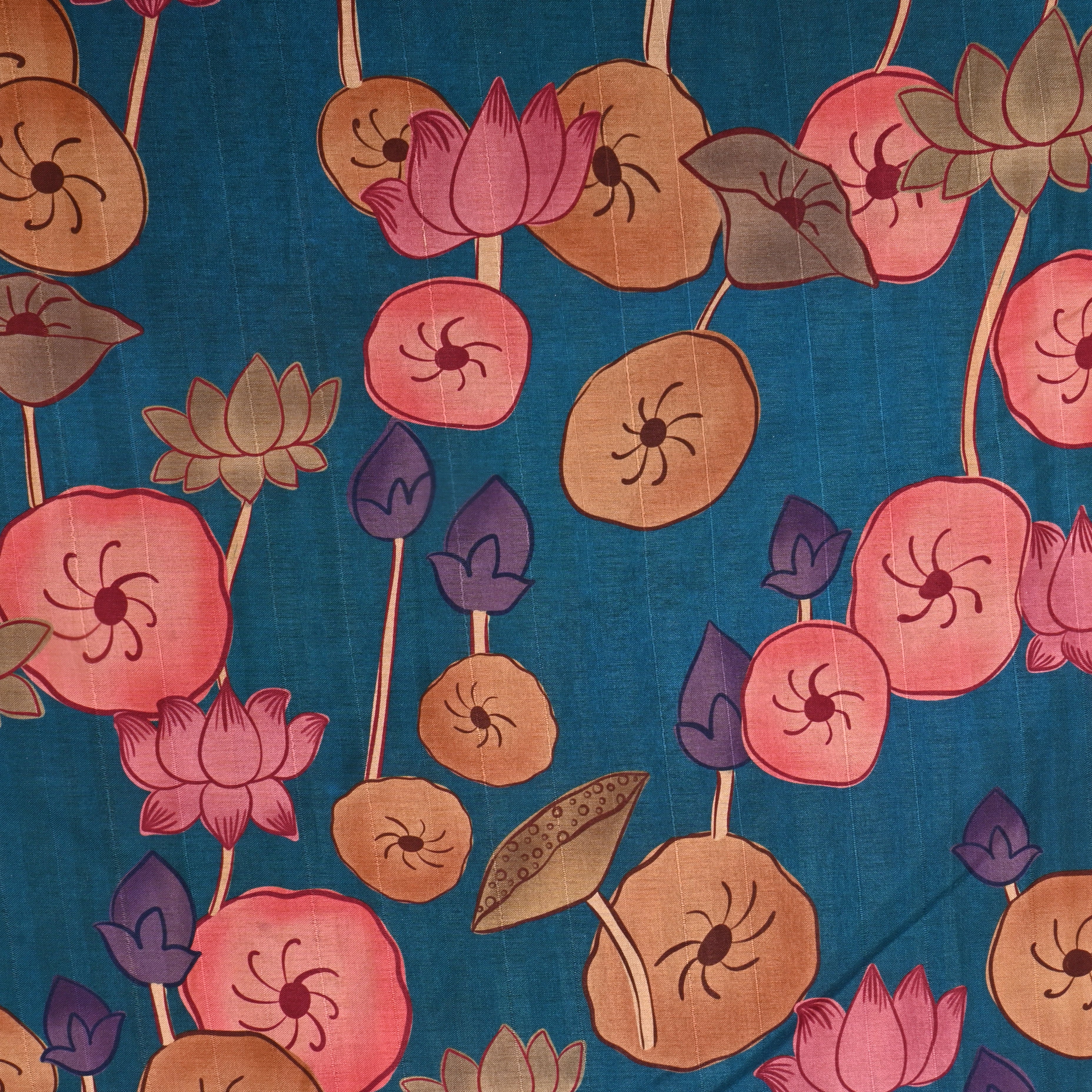 Lapis Blue Floral Printed Tussar Fabric