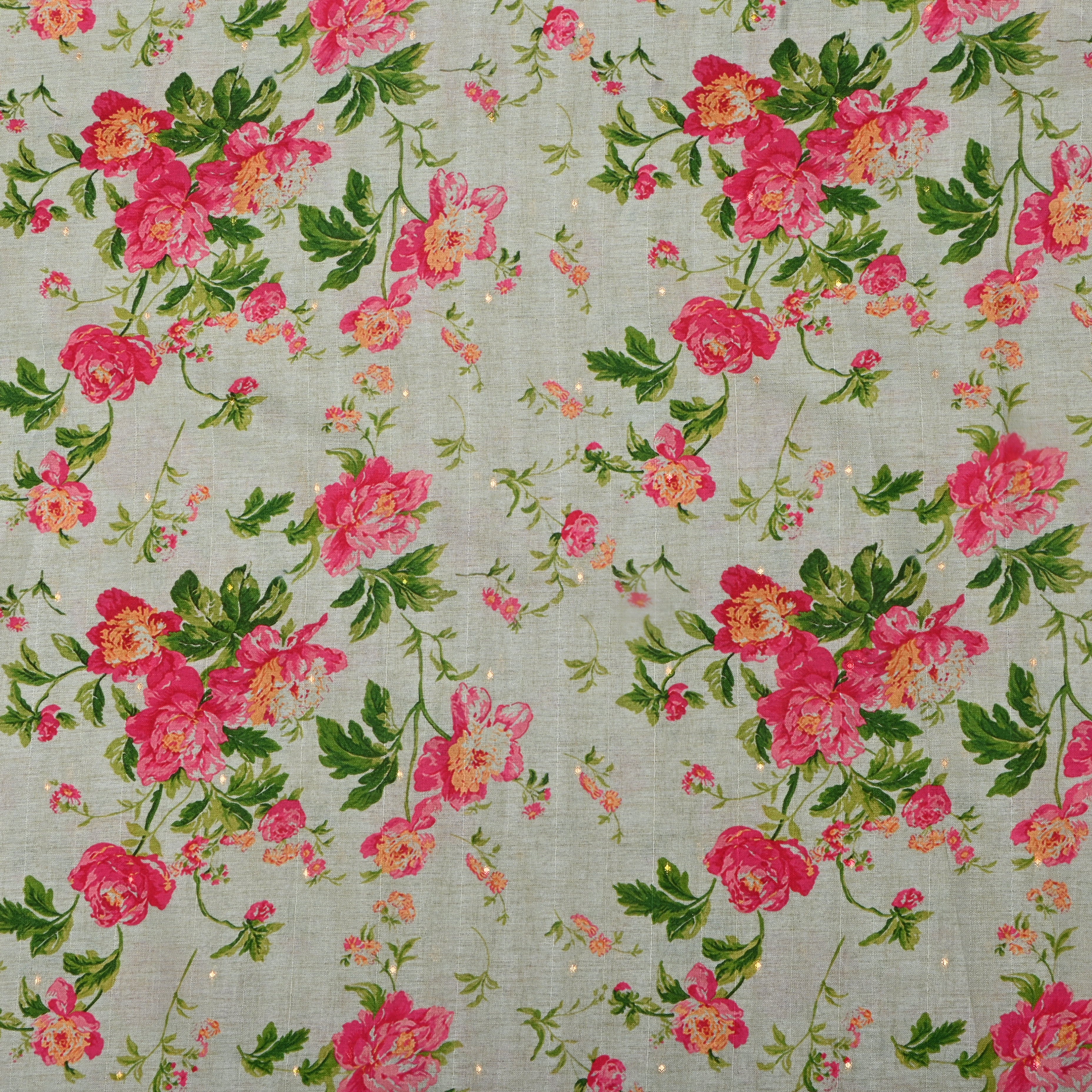 Mint Green Tussar Fabric With Floral Prints