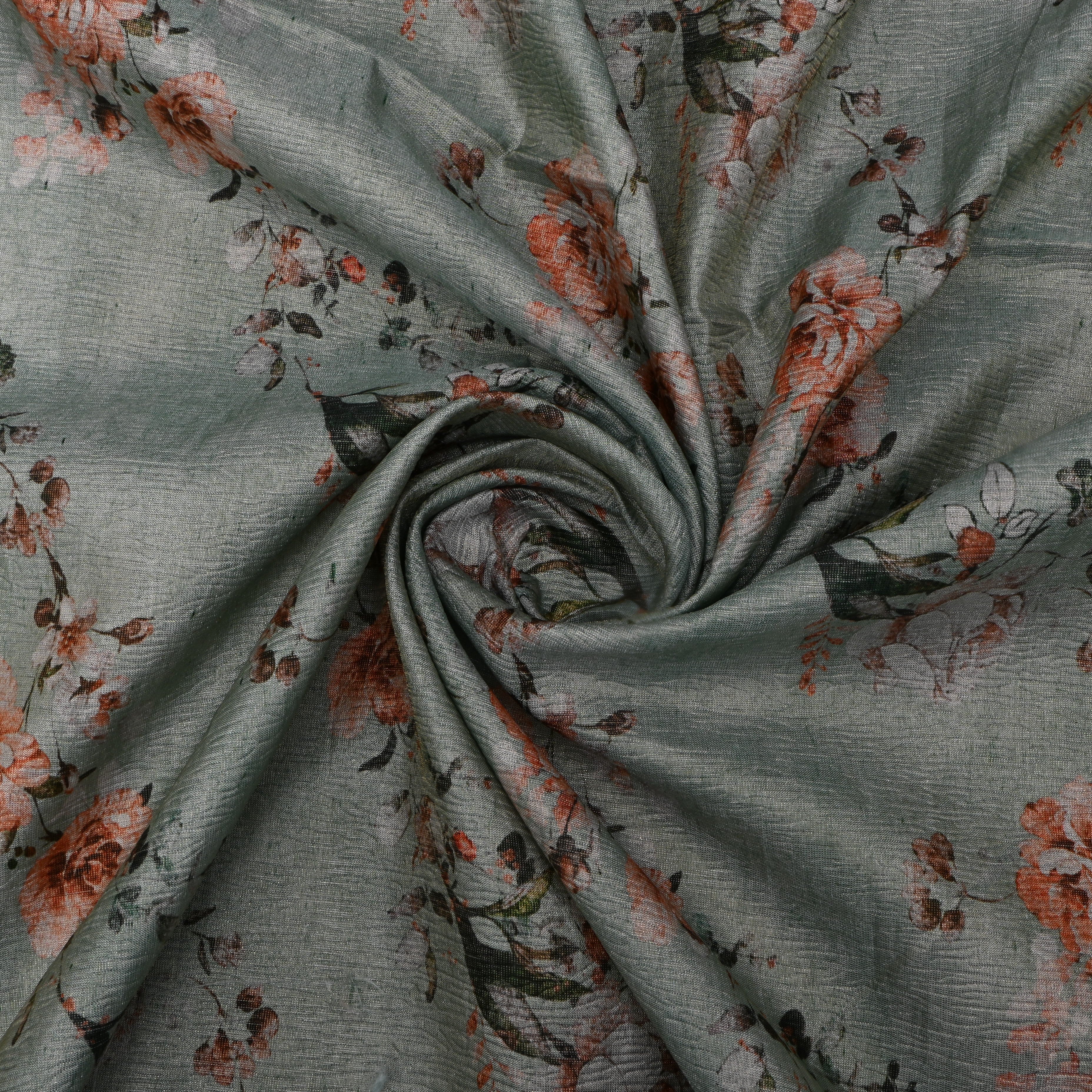 Seafoam Green Tissue Fabric With Floral Prints