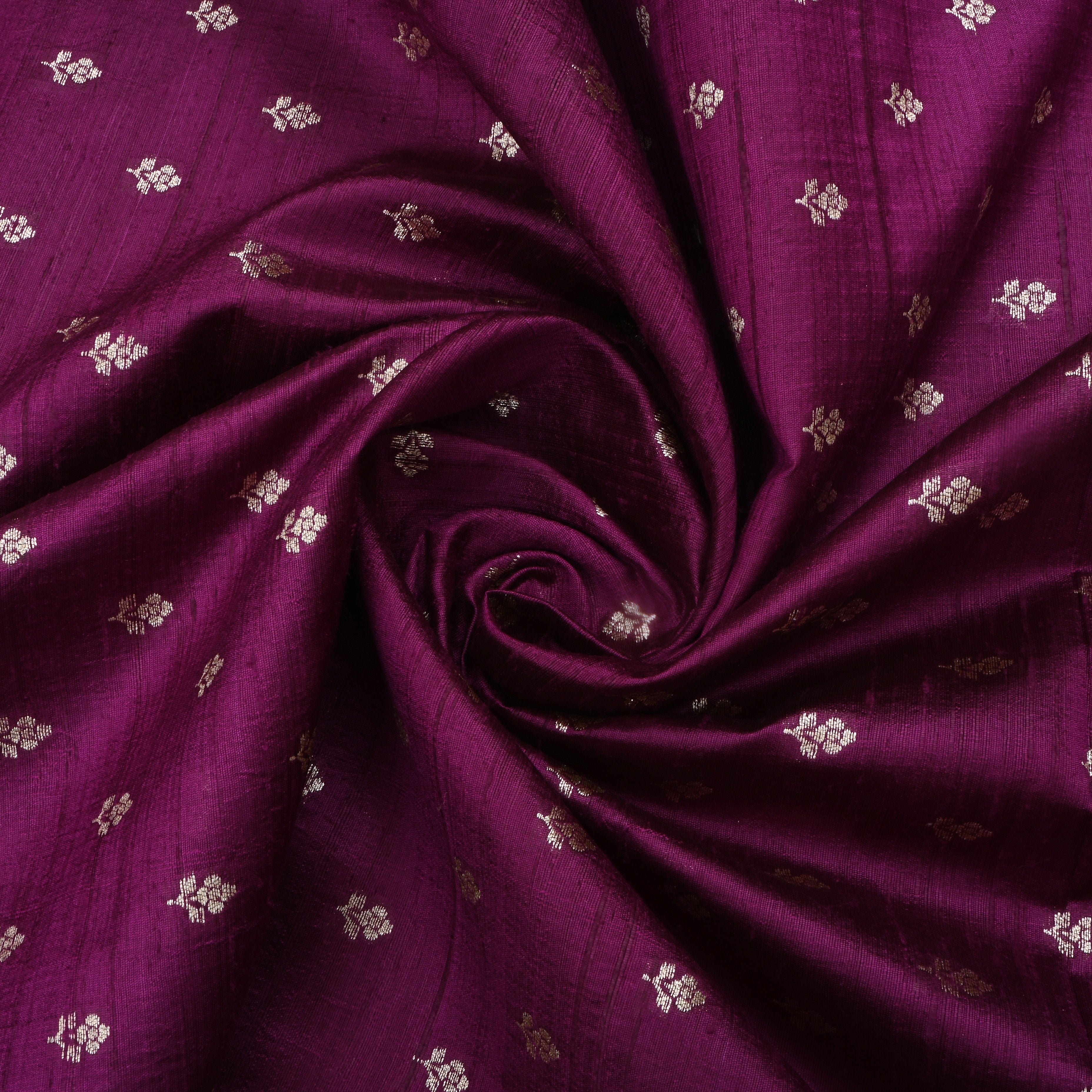 Pansy Purple Jamawar Dupion Fabric With Floral Butti'S