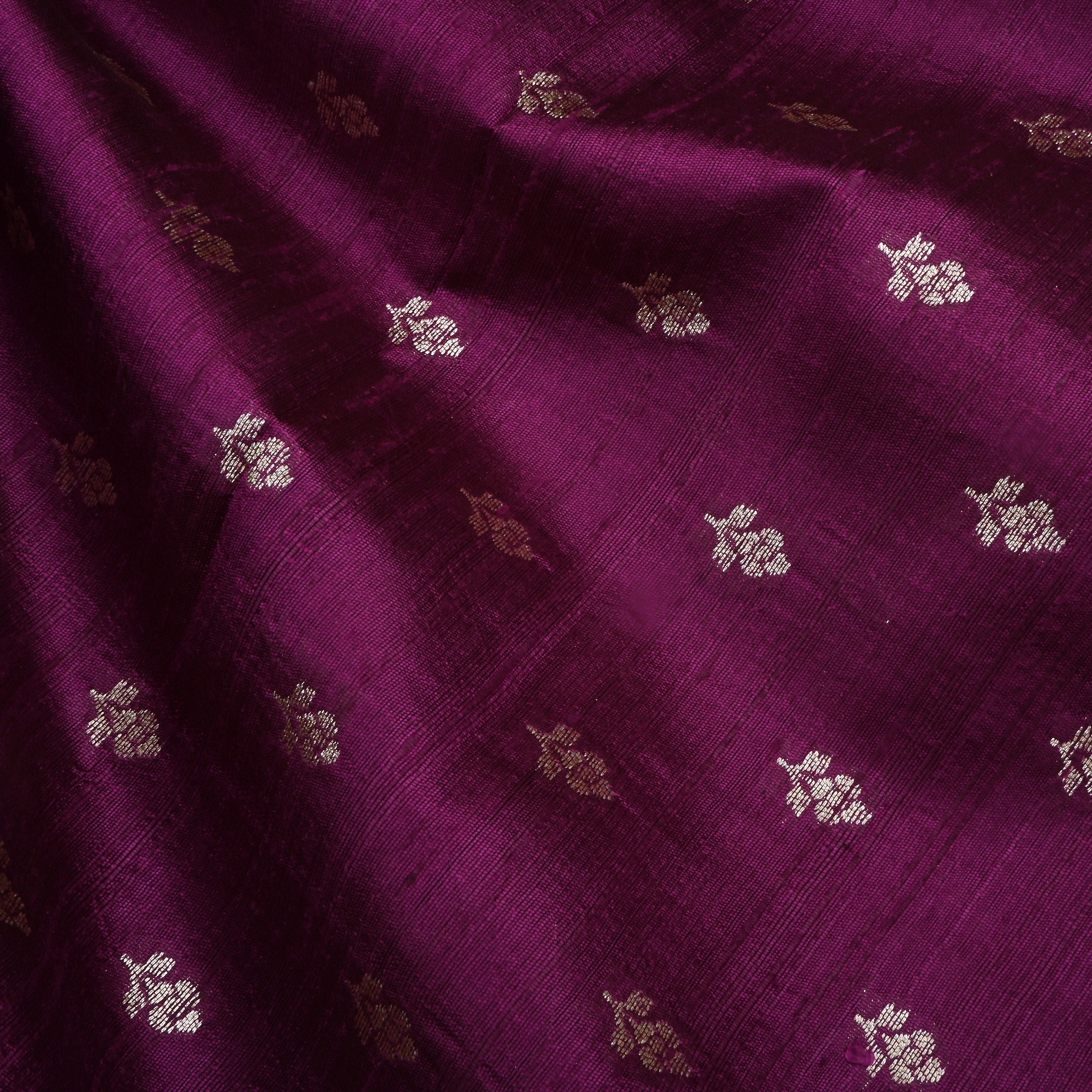 Pansy Purple Jamawar Dupion Fabric With Floral Butti'S