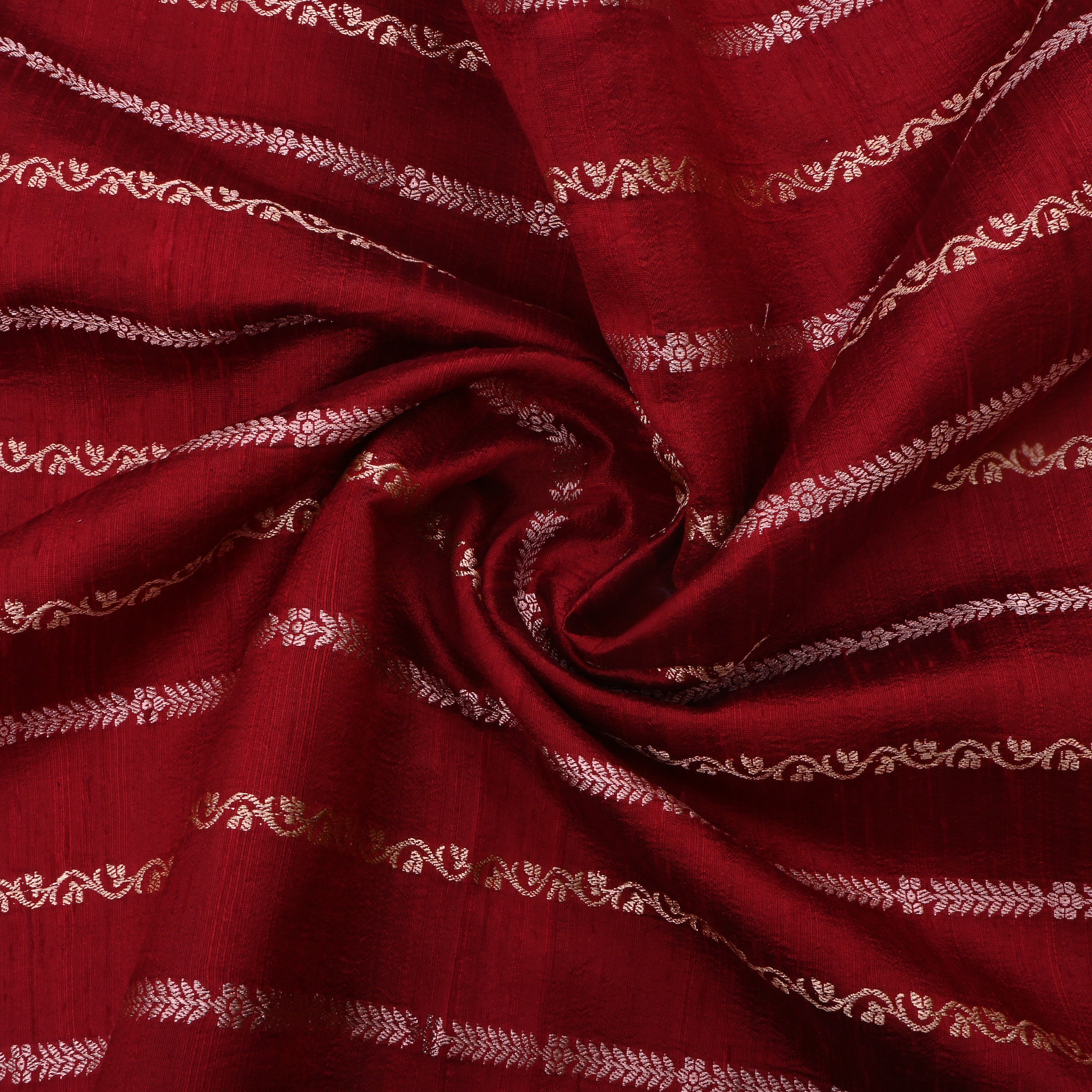 Rosewood Red Jamawar Dupion Fabric With Designer Stripes