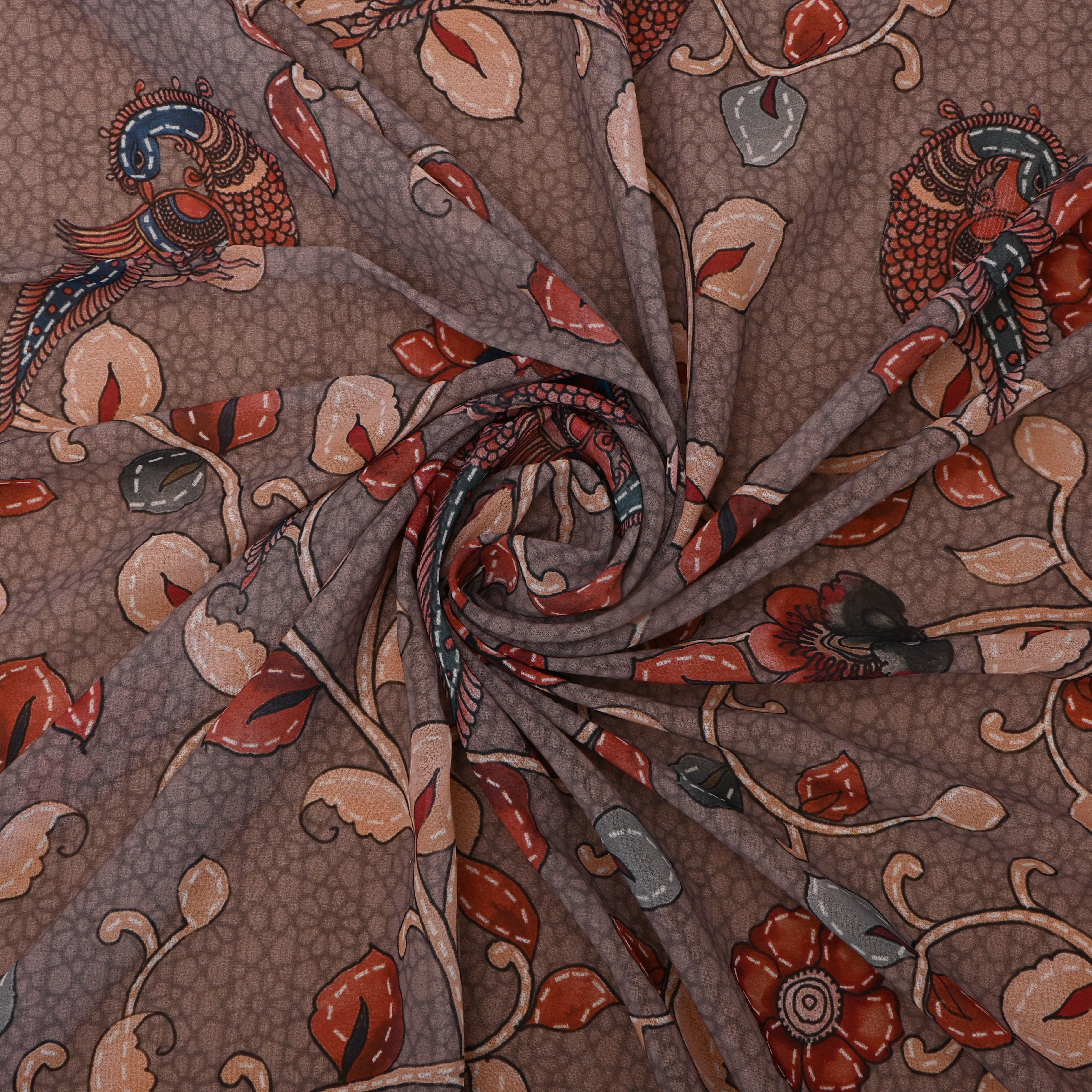 Rosy Brown Silk Fabric With Digital Prints