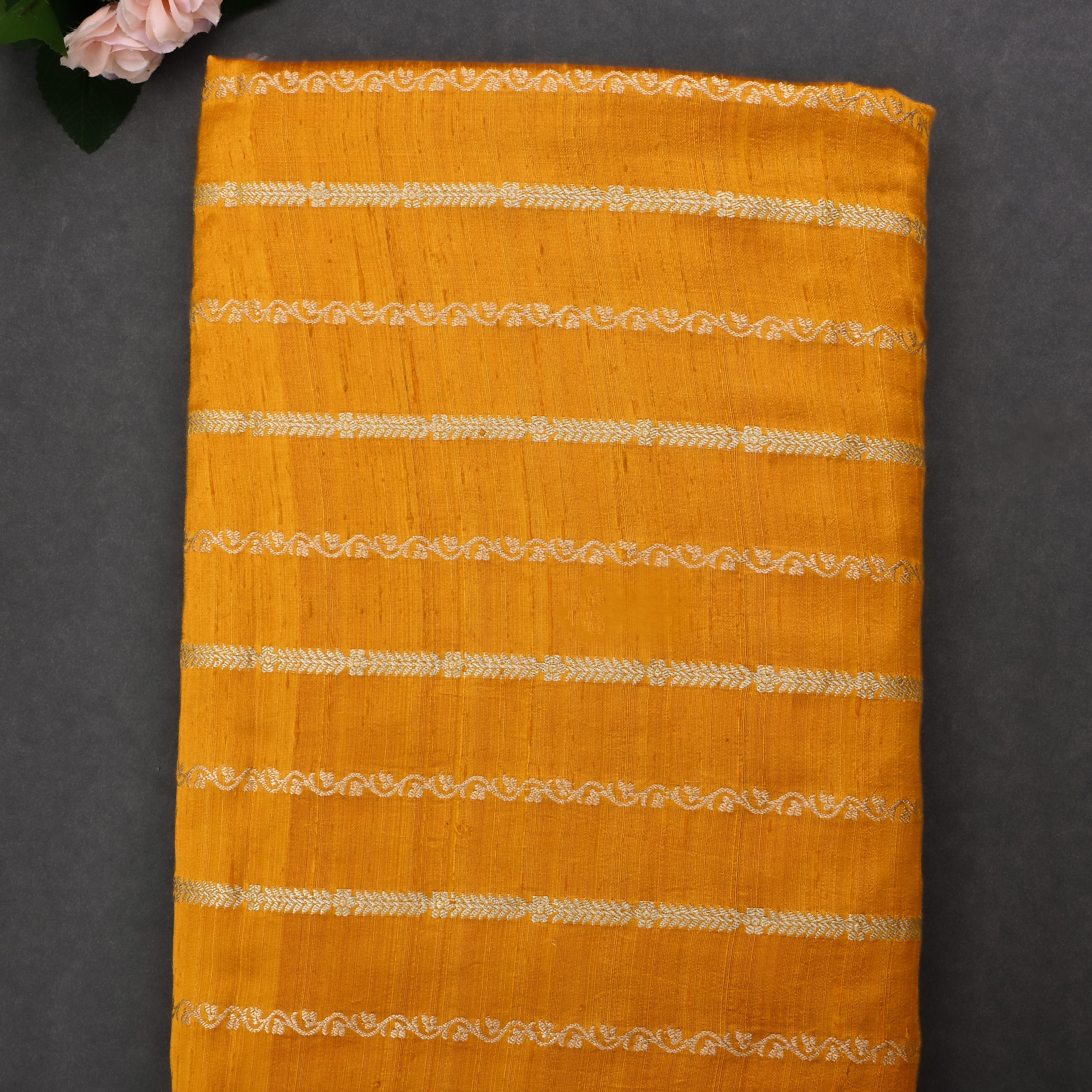 Ginger Dupion Jamawar Dupion Fabric With Stripes