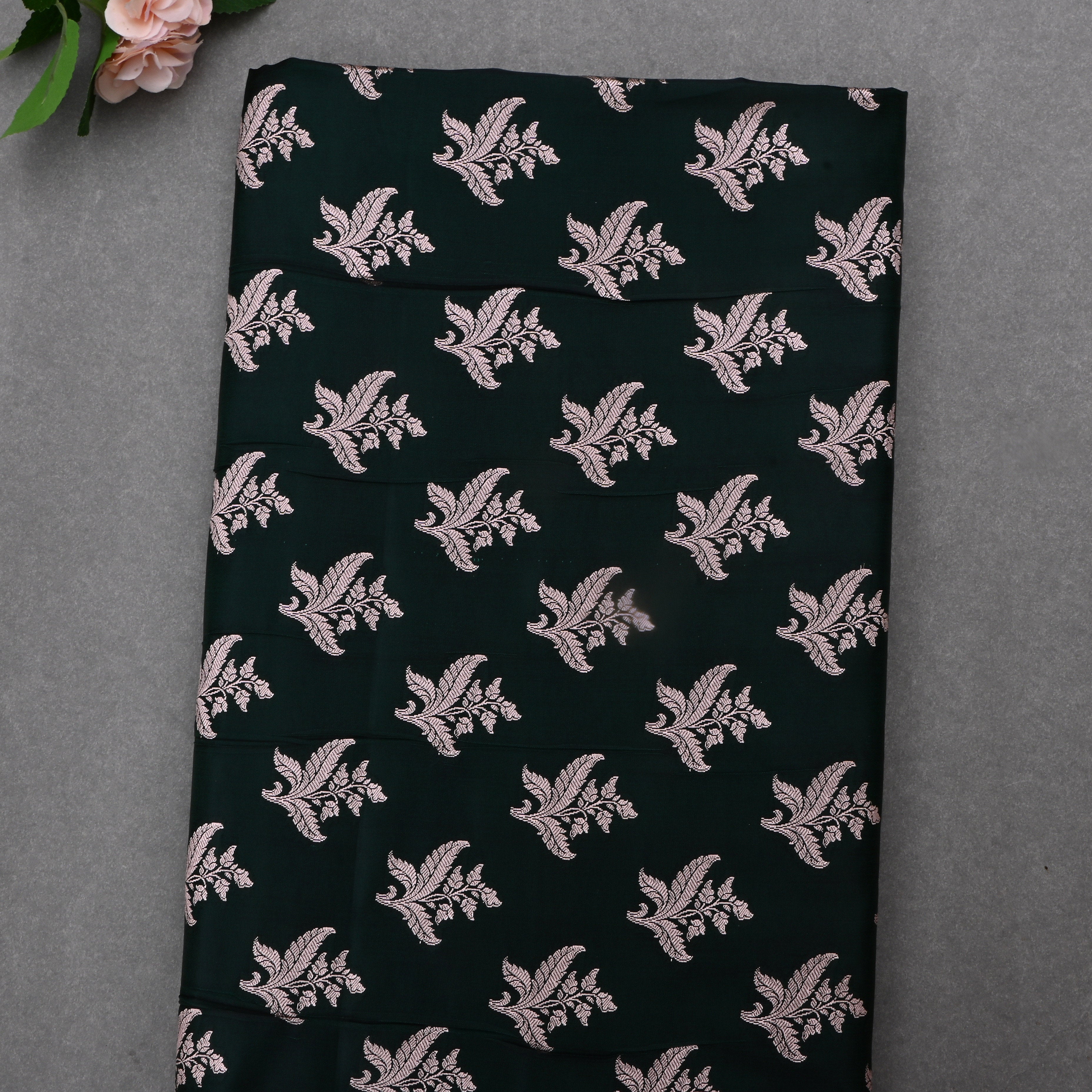 Black Jamawar Satin Fabric With Floral Butti'S