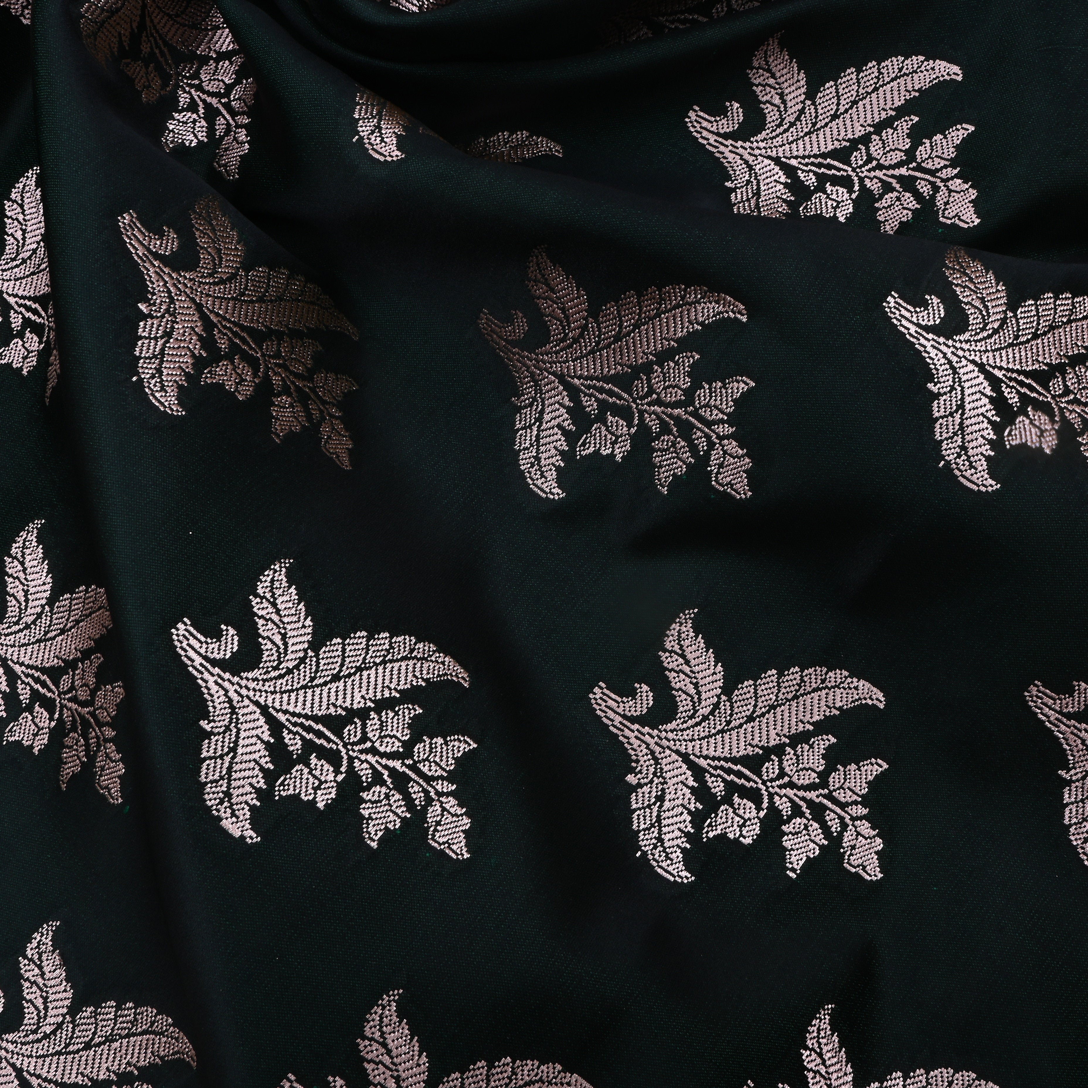 Black Jamawar Satin Fabric With Floral Butti'S