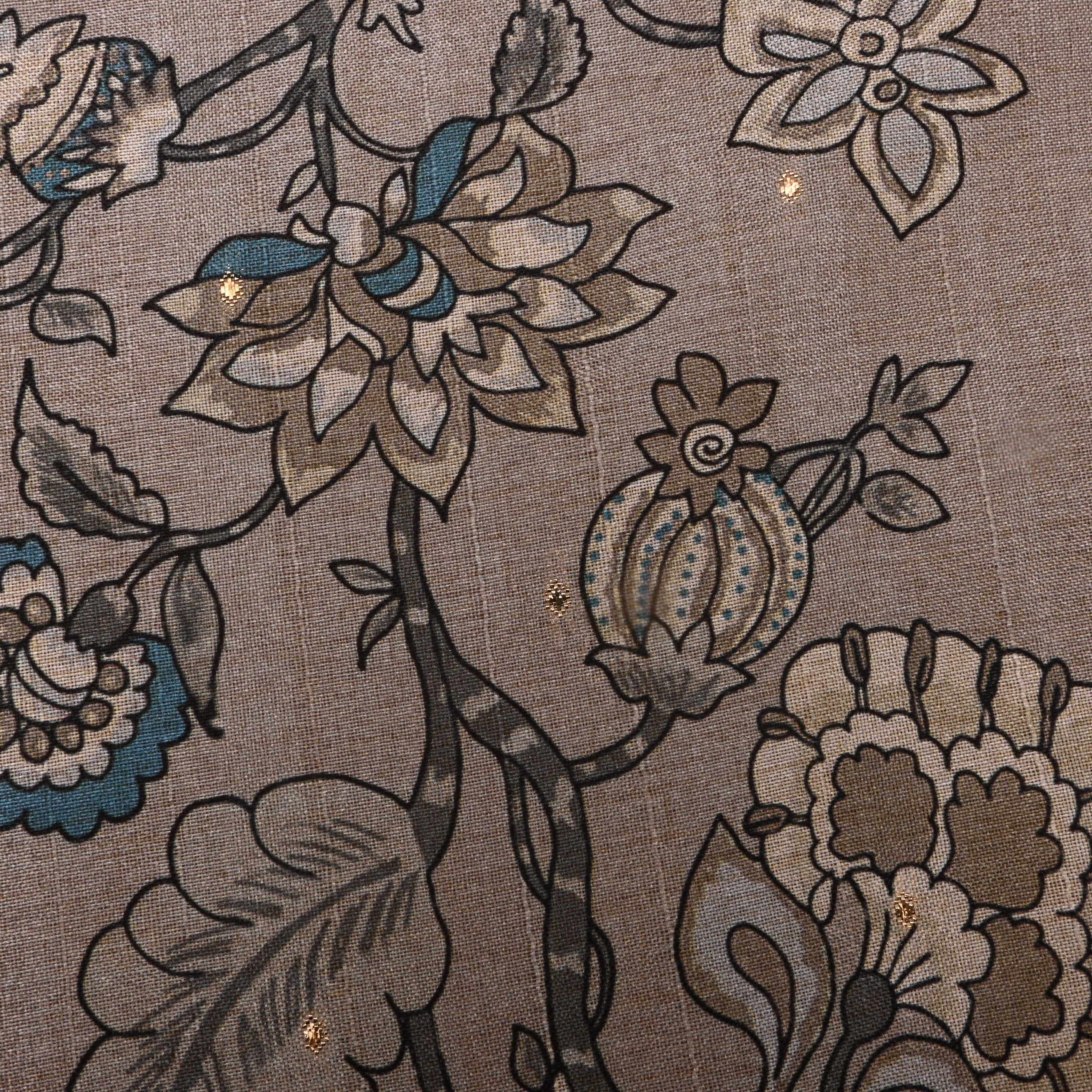 Warm Grey Tussar Fabric With Digital Prints