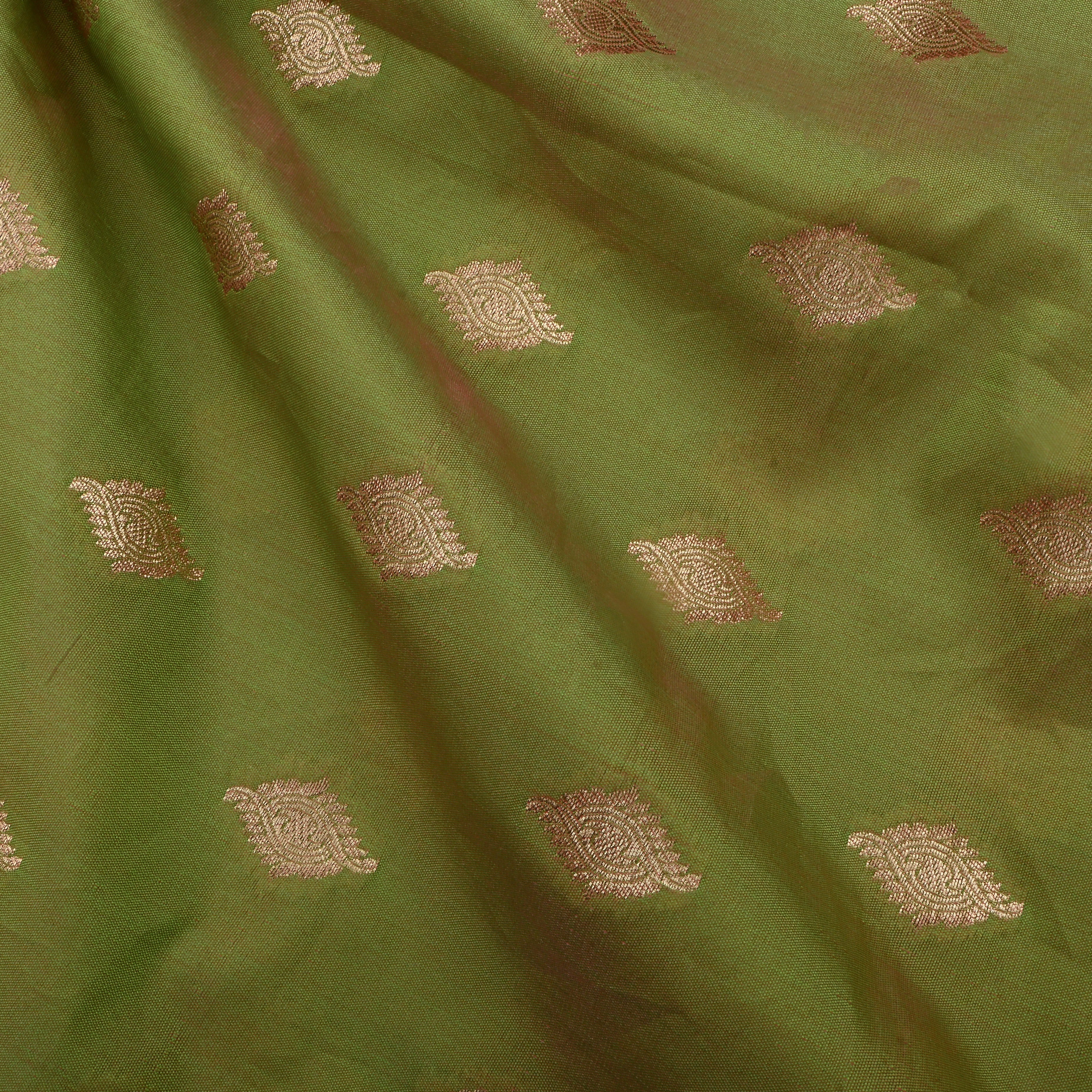 Drab Yellow Jamawar Silk Fabric With Eye Butti'S