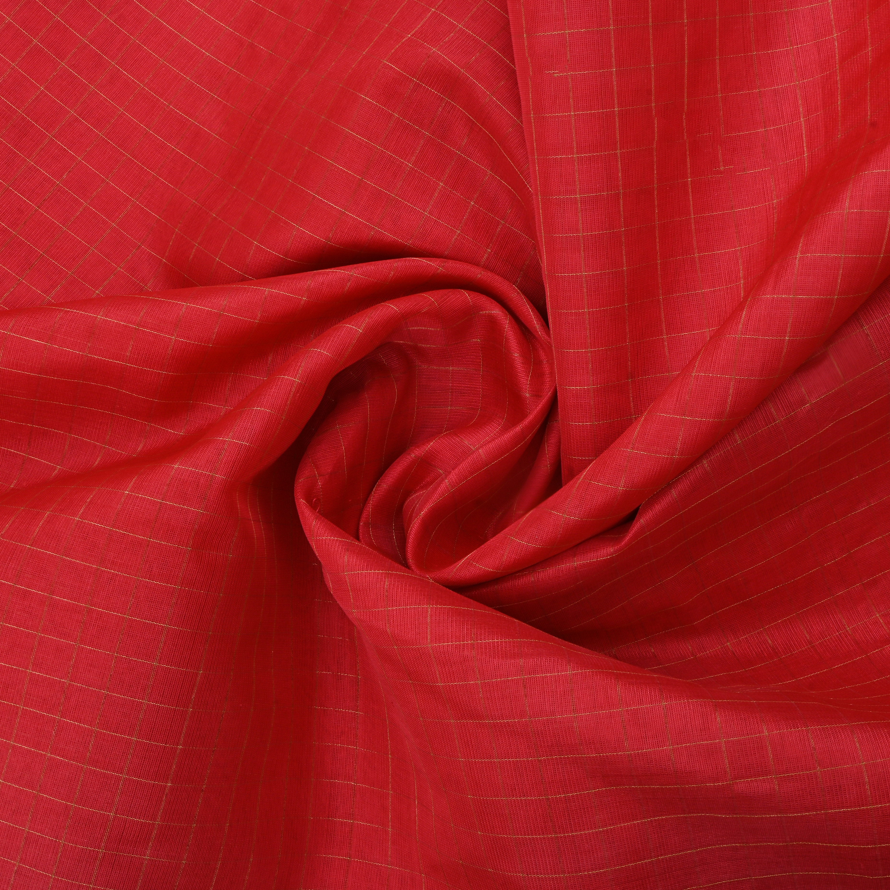 Brick Red Jamawar Silk Fabric With Checks Pattern