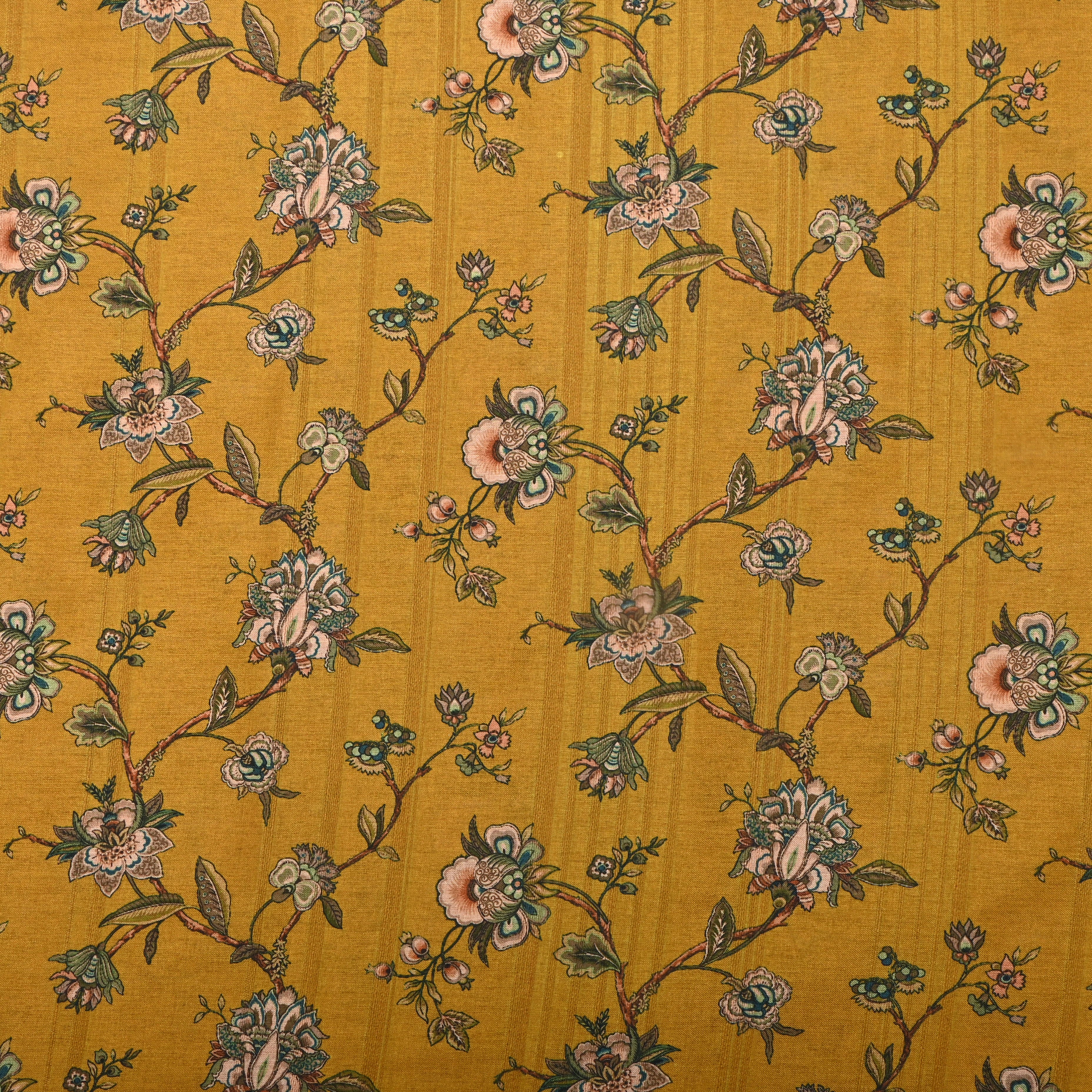 Cheddar Yellow Tussar Fabric With Floral Prints