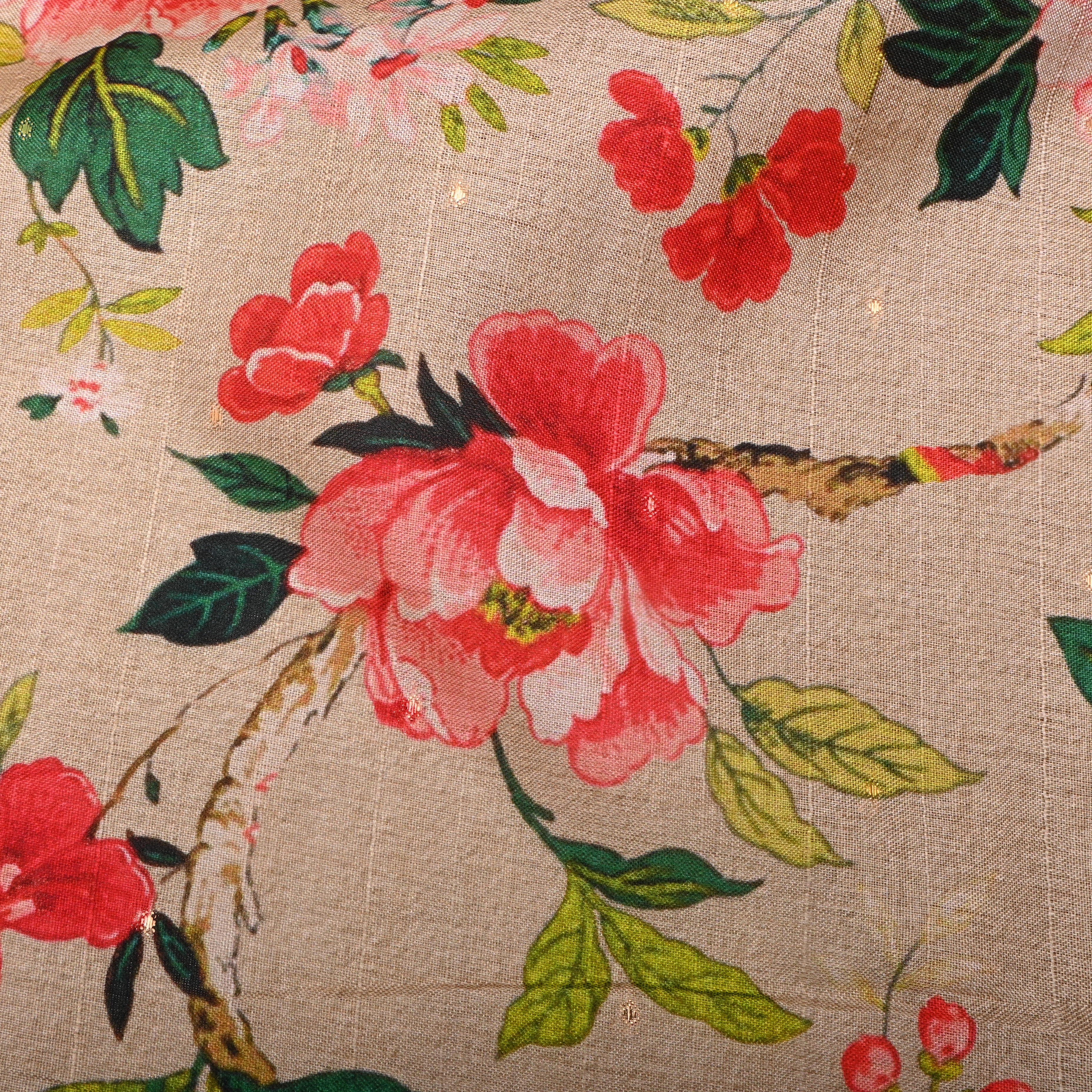 Beige Tussar Fabric With Floral Digital Prints