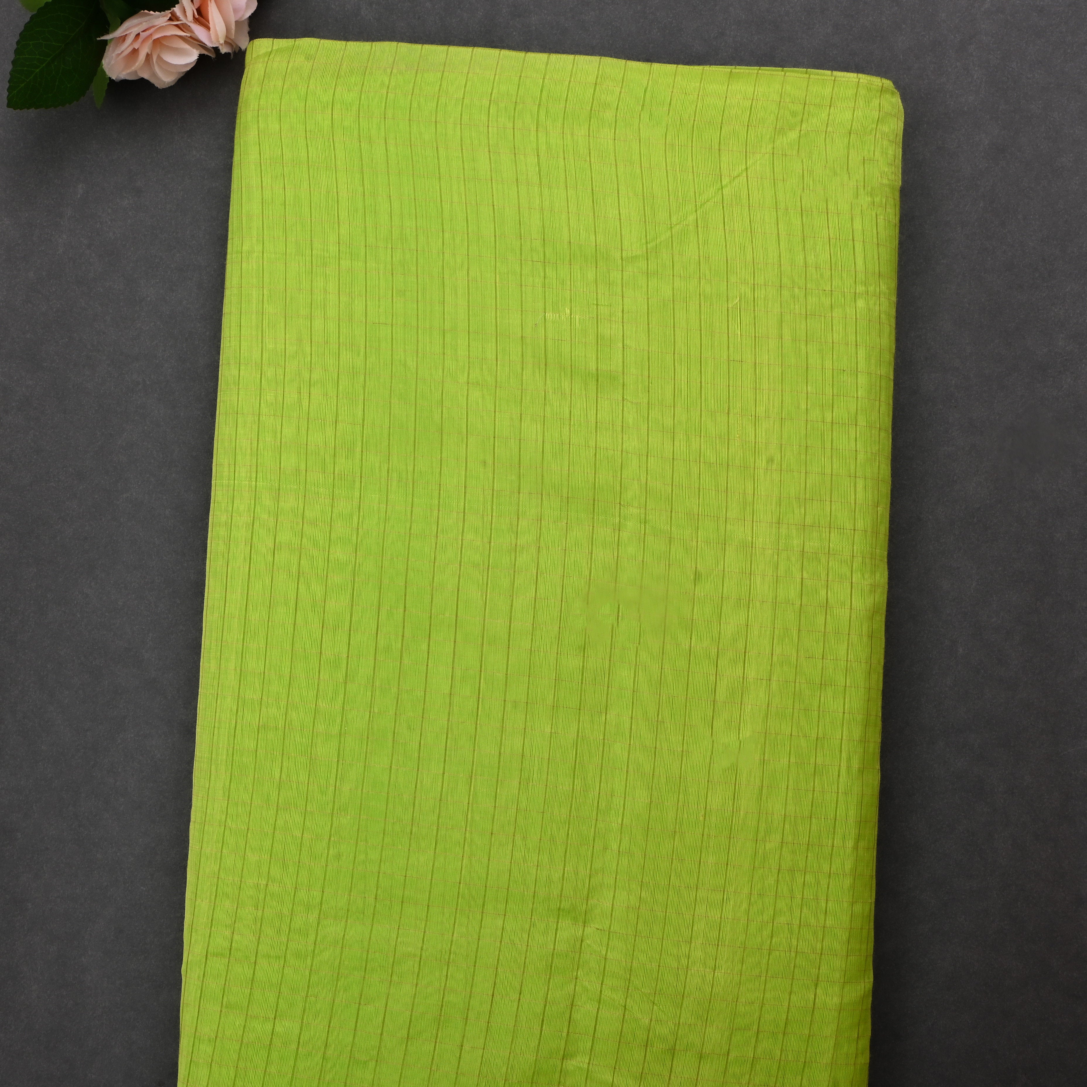 Light Green Jamawar Silk Fabric With Checks Pattern