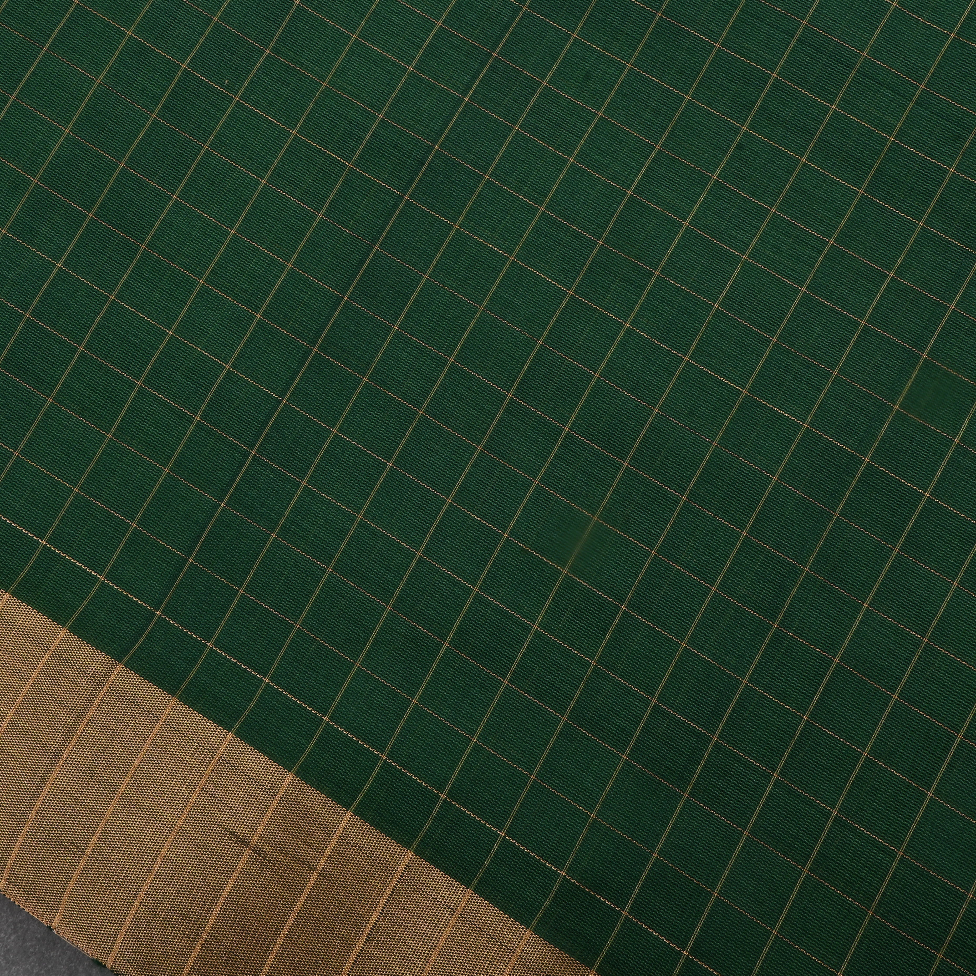 Everglade Green Jamawar Silk Fabric With Checks Pattern