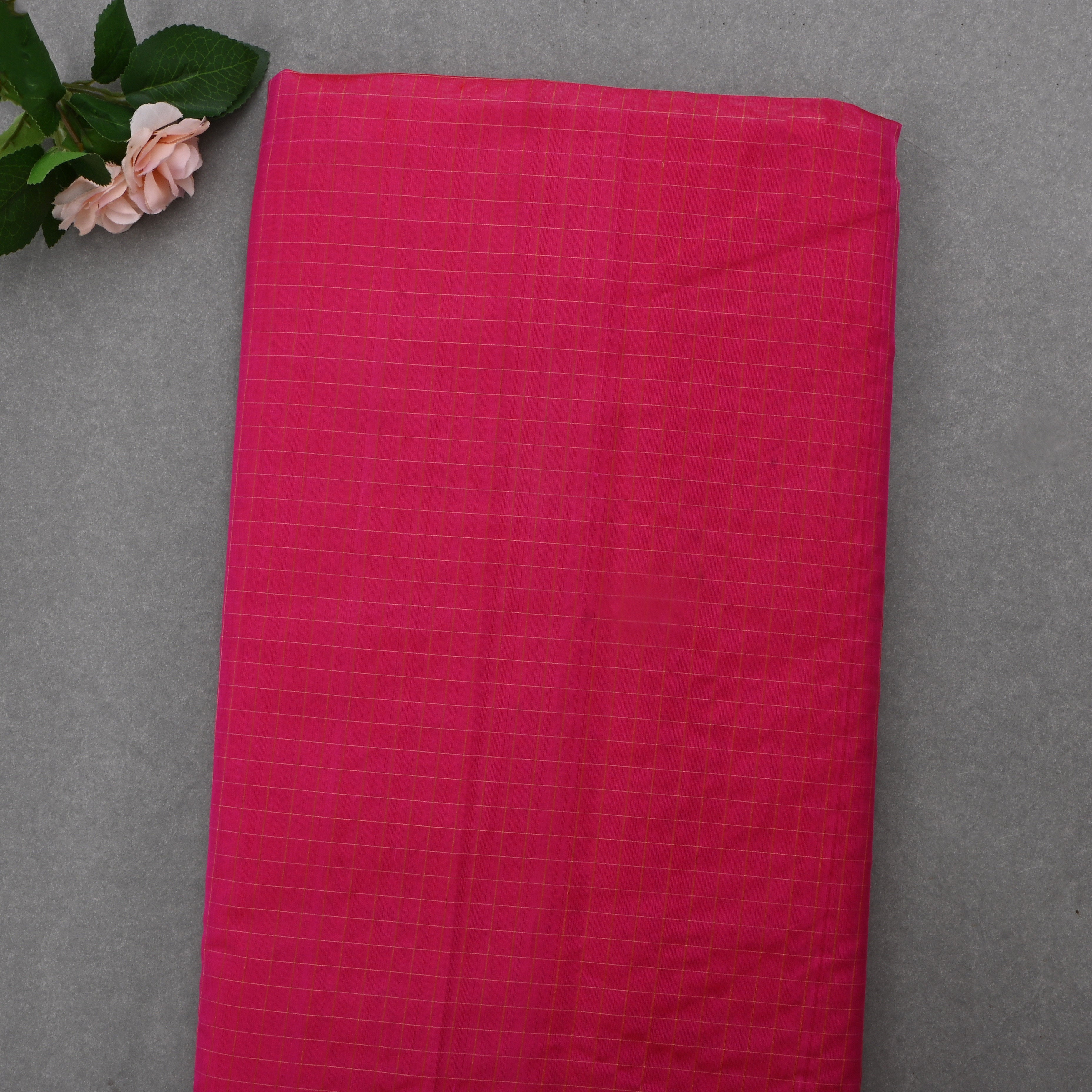 Vivid Burgundy Jamawar Silk Fabric With Stripes Pattern