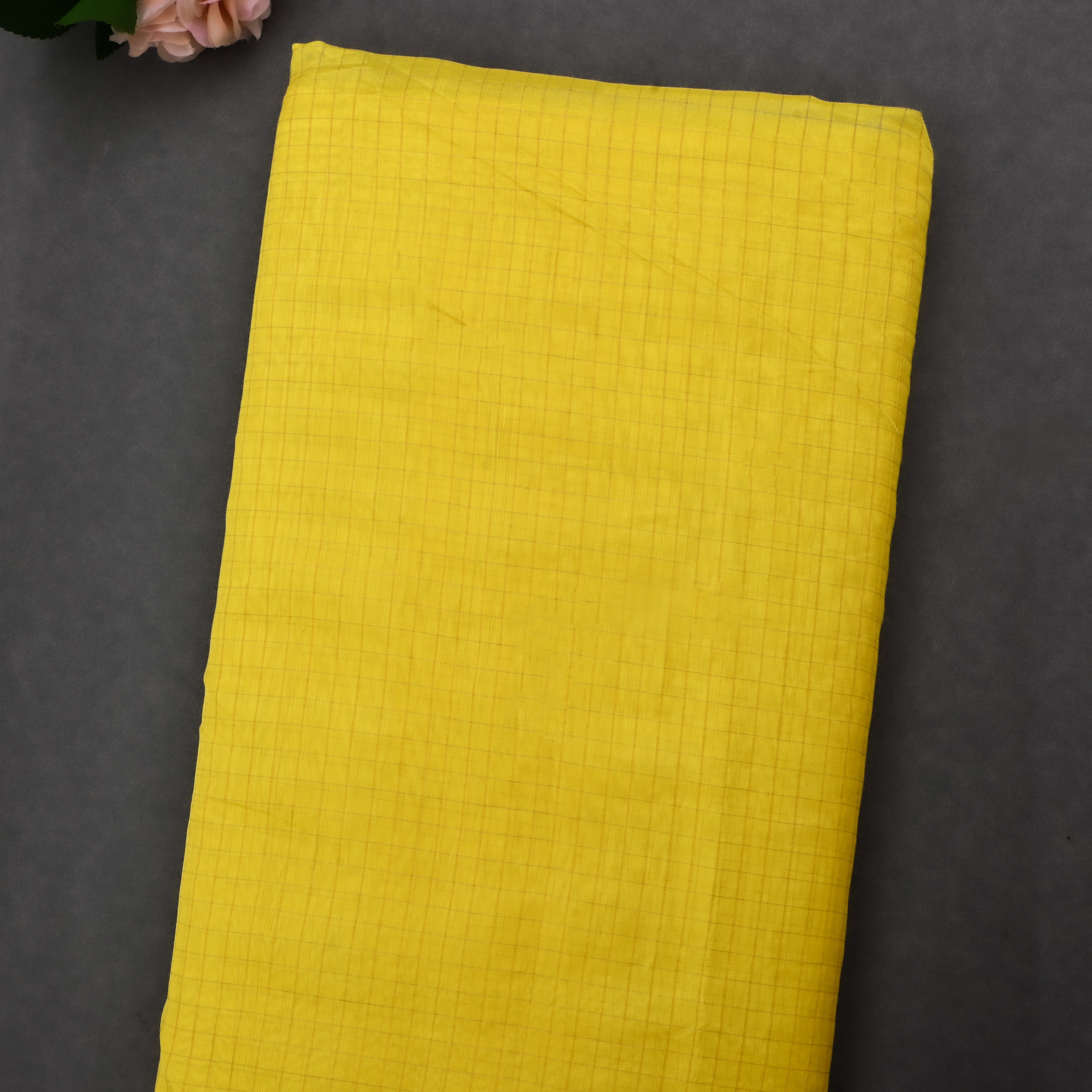 Old Gold Jamawar Silk Fabric With Checks Pattern