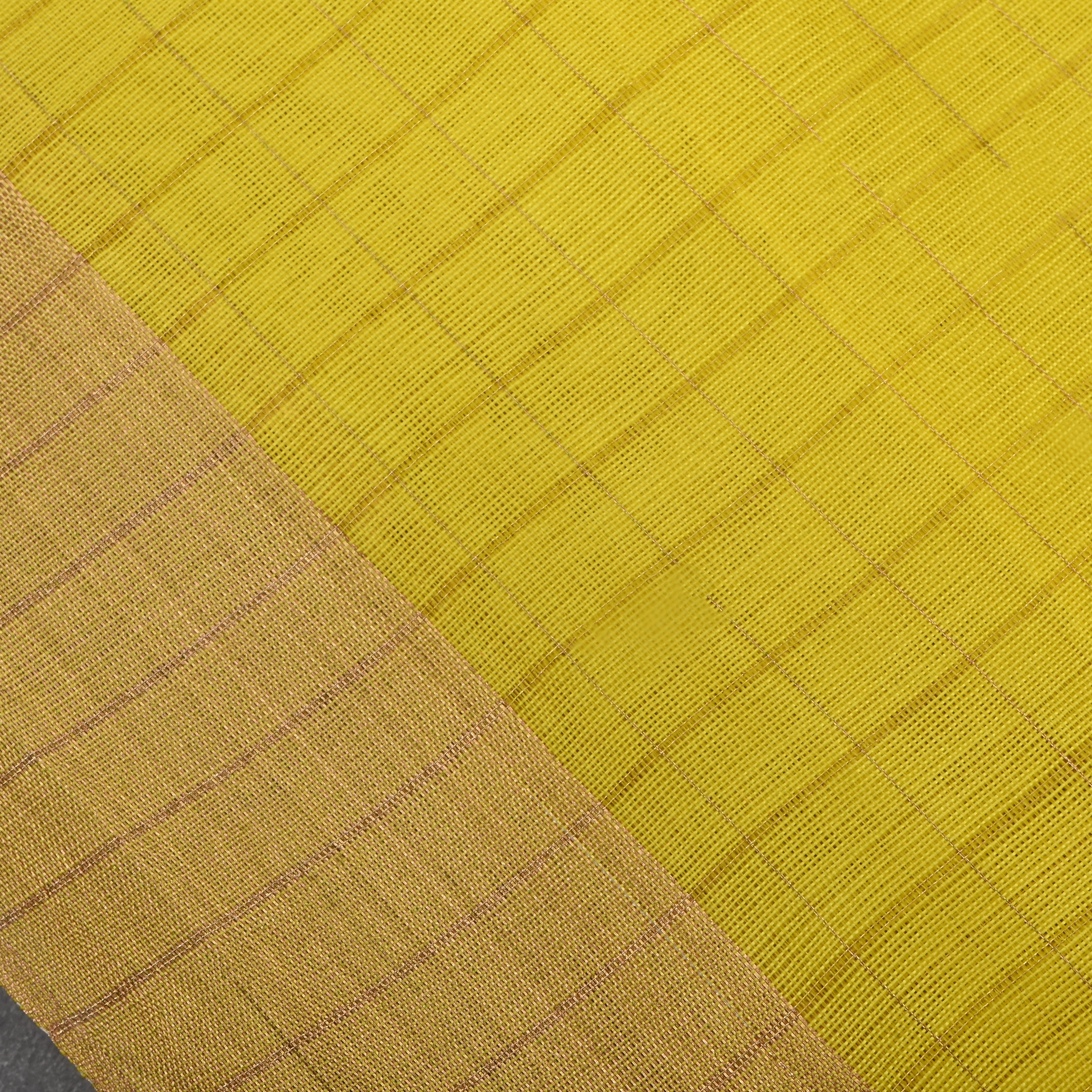 Old Gold Jamawar Silk Fabric With Checks Pattern