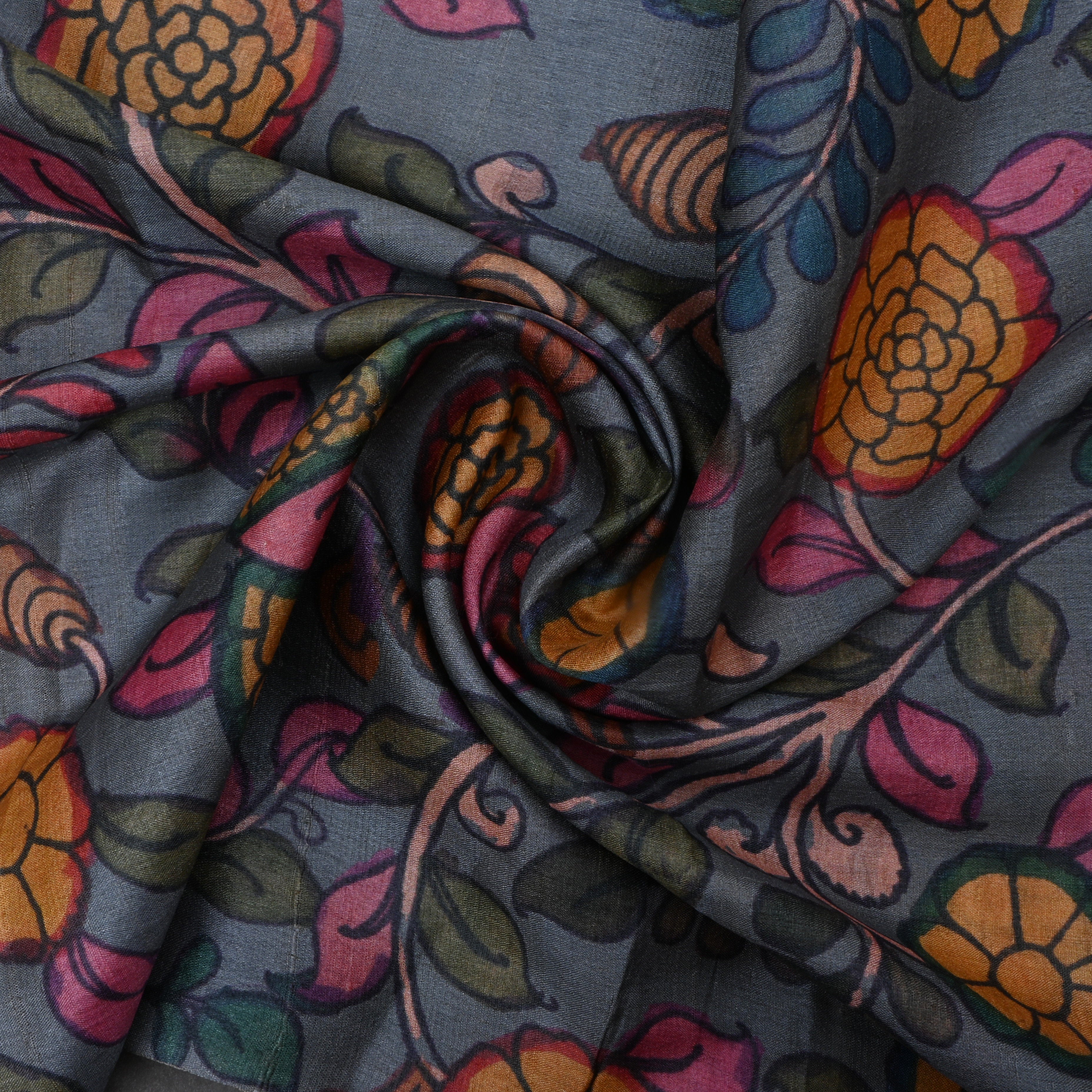 Medium Gray Tussar Fabric With Digital Print