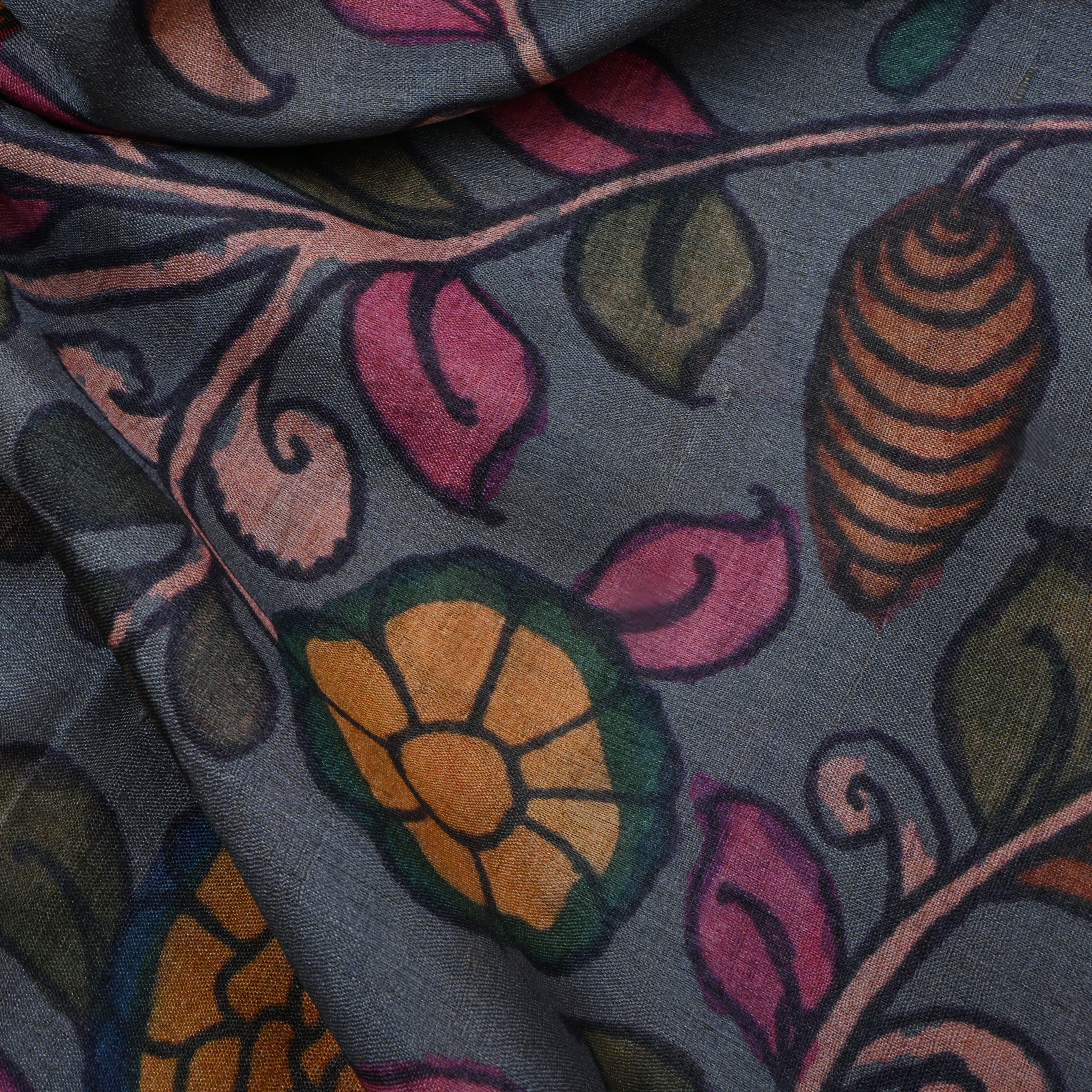 Medium Gray Tussar Fabric With Digital Print