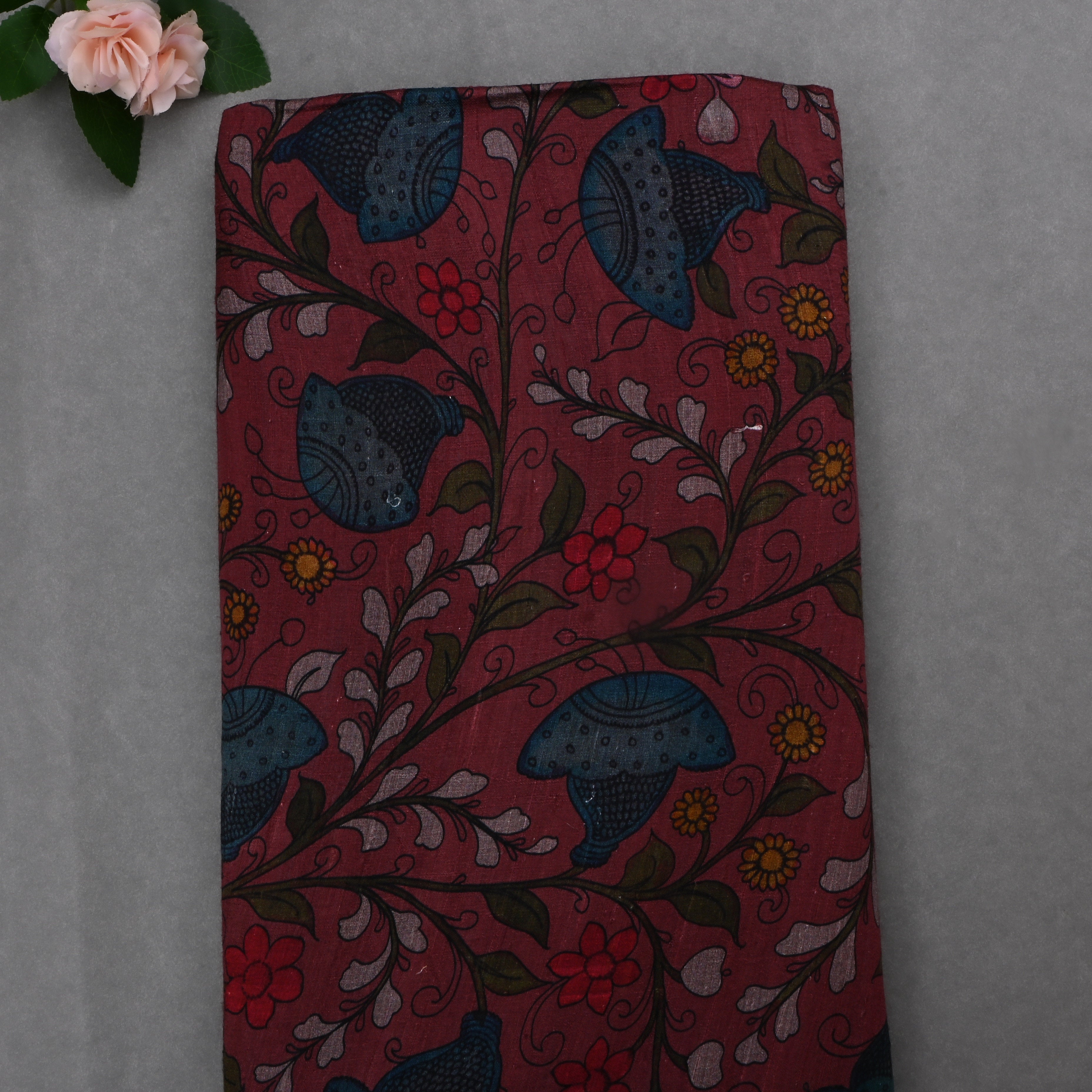 Cocoa Bean Red Dupion Fabric With Digital Print