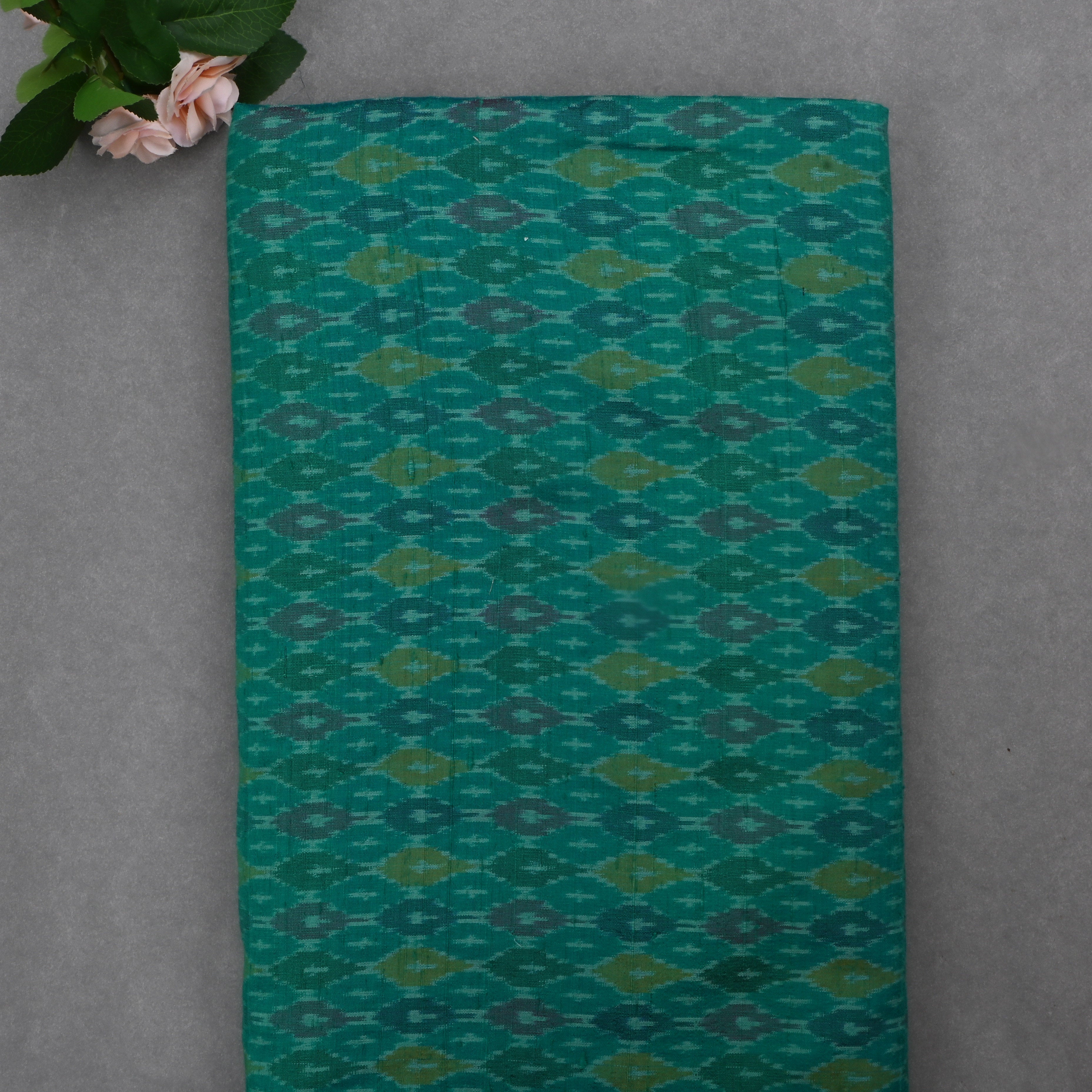 Aqua Deep Green Dupion Ikat Fabric