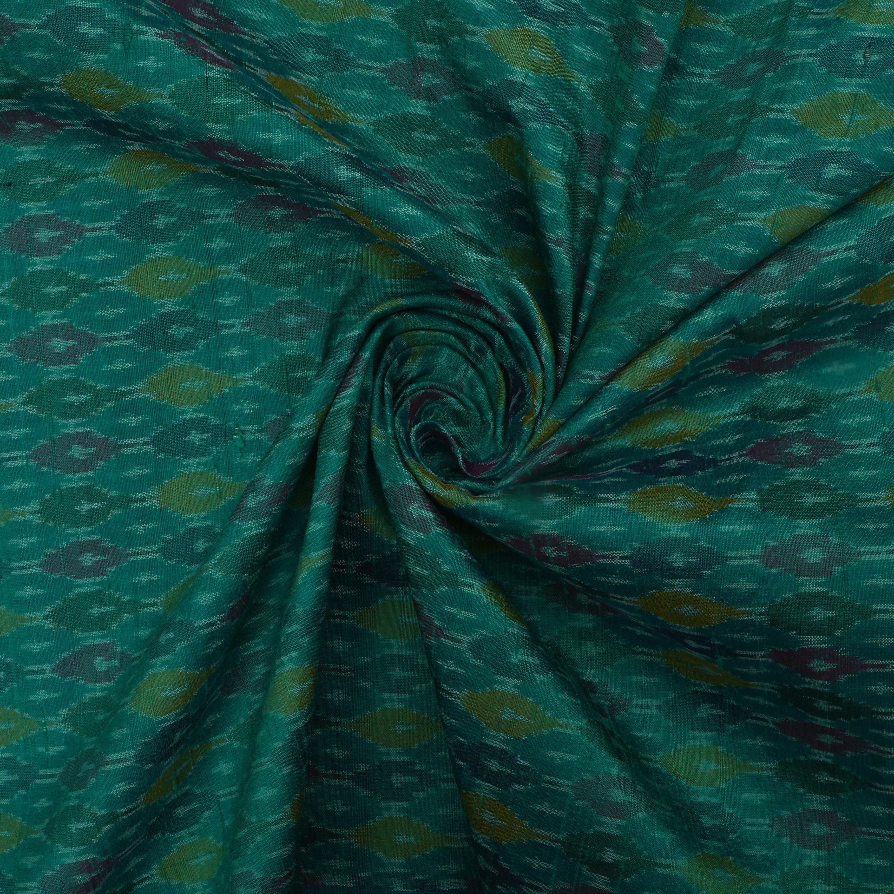 Aqua Deep Green Dupion Ikat Fabric