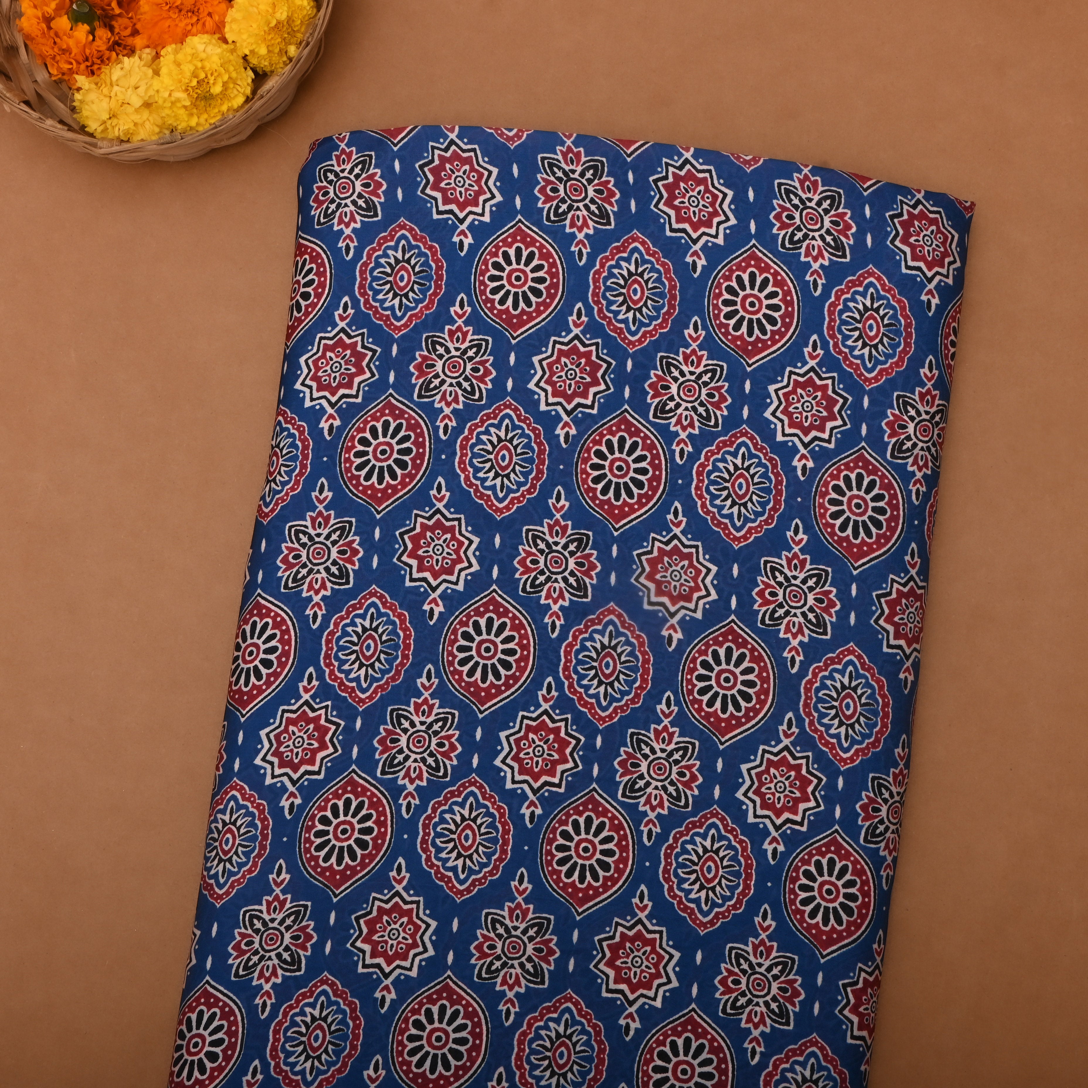 Azure Blue Silk Printed Fabric