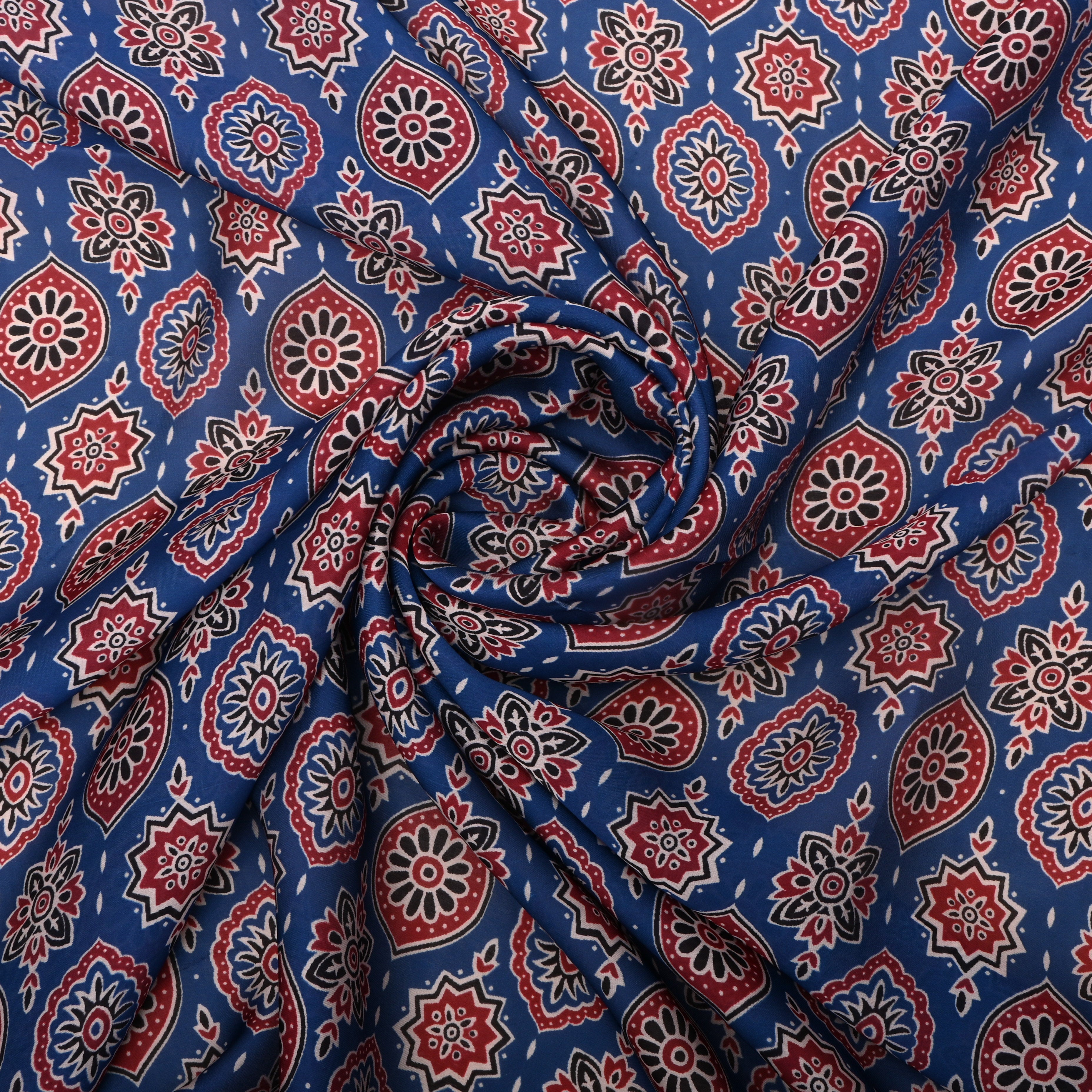Azure Blue Silk Printed Fabric