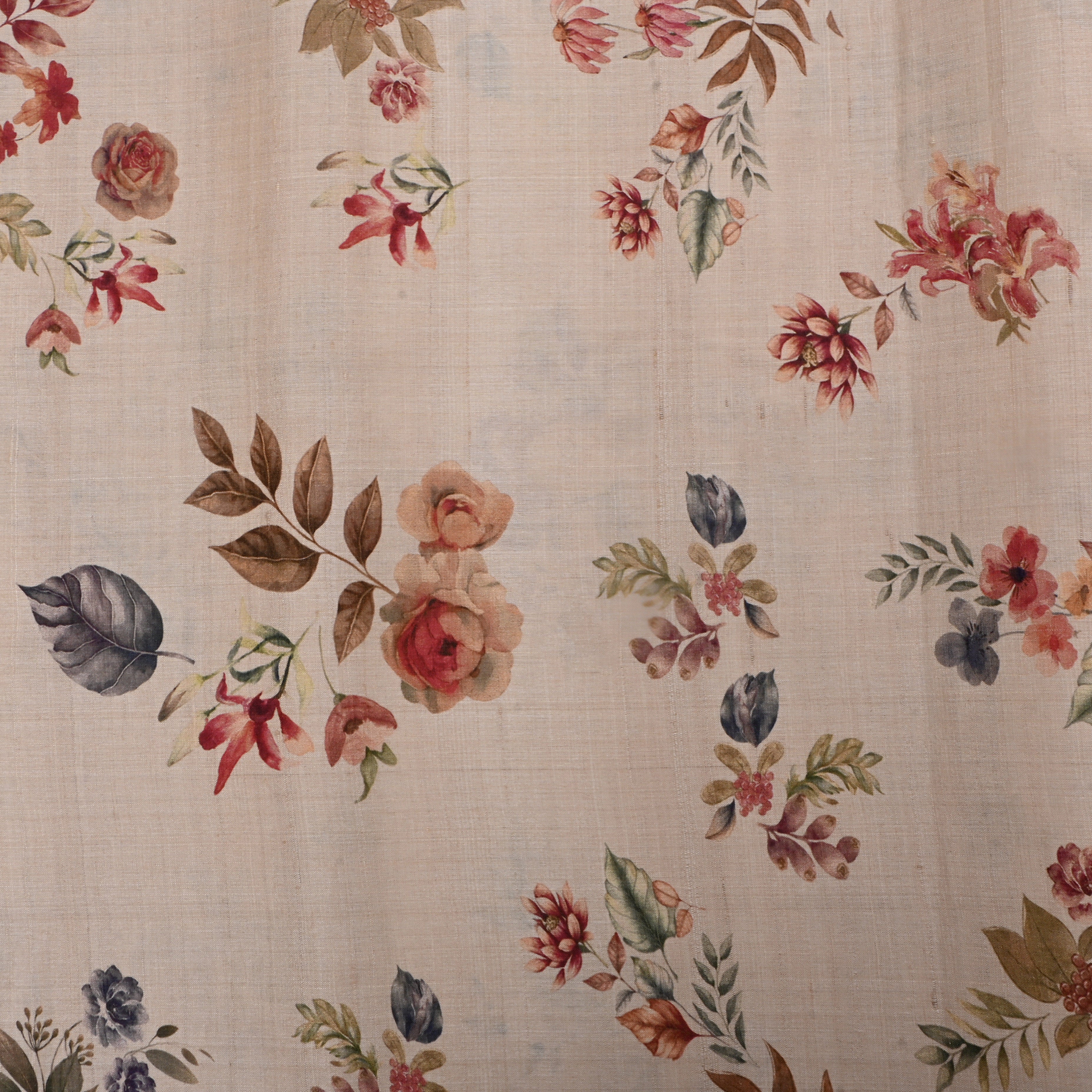 Almond Beige Tussar Fabric With Floral Prints