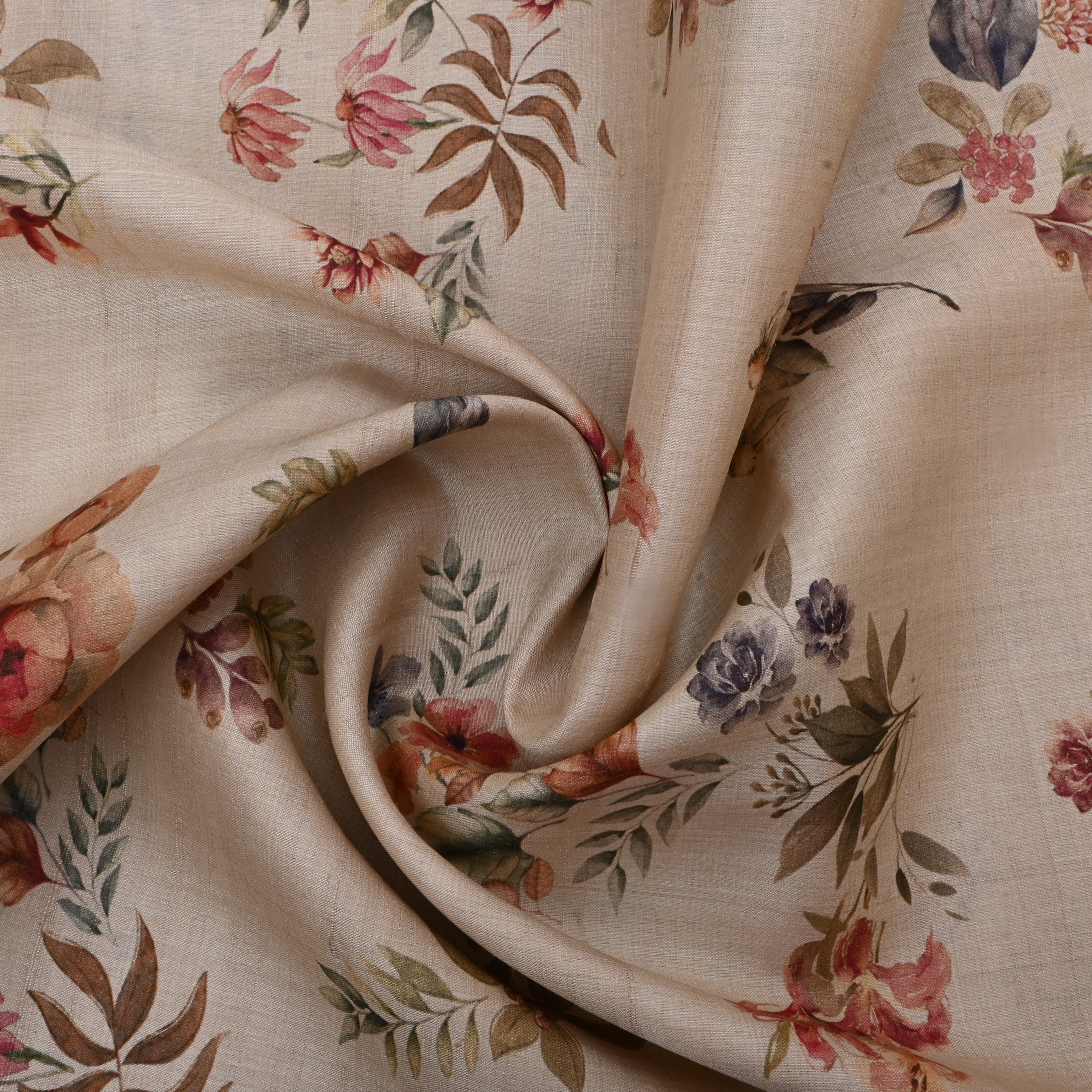 Almond Beige Tussar Fabric With Floral Prints
