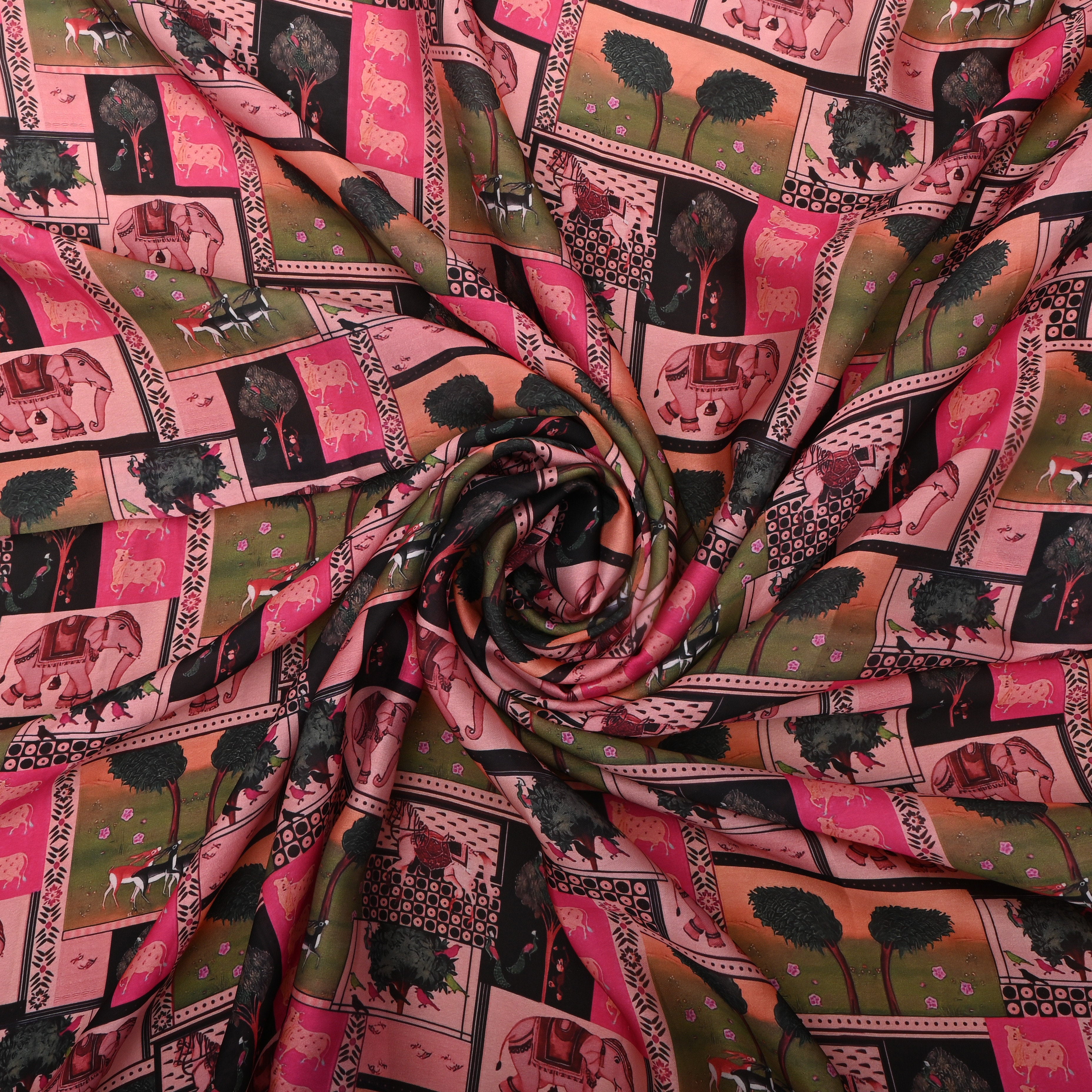 Soft Pink Silk Fabric With Printed Design