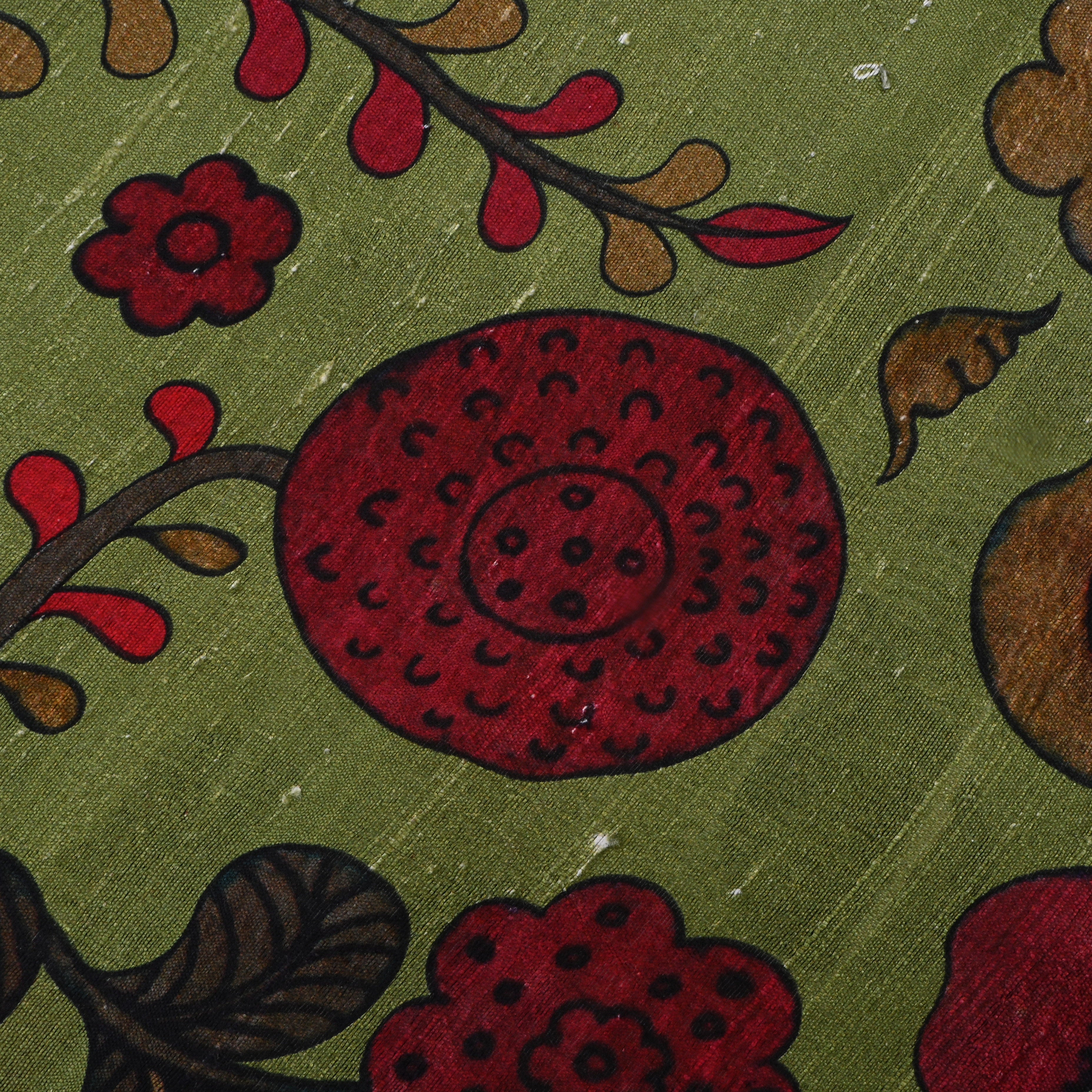 Woodland Green Dupion Fabric With Digital Print