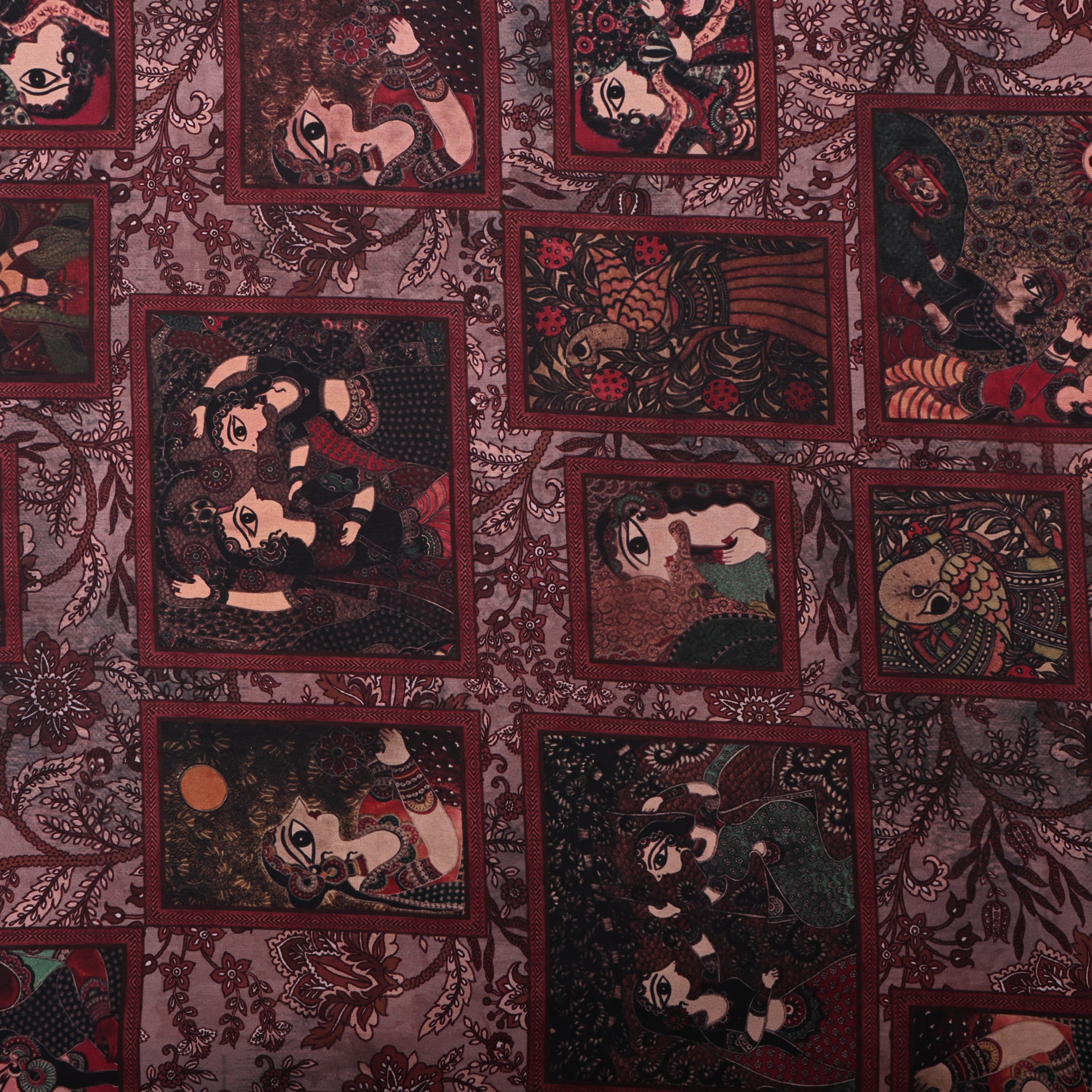 Maroon Silk Fabric With Floral Design