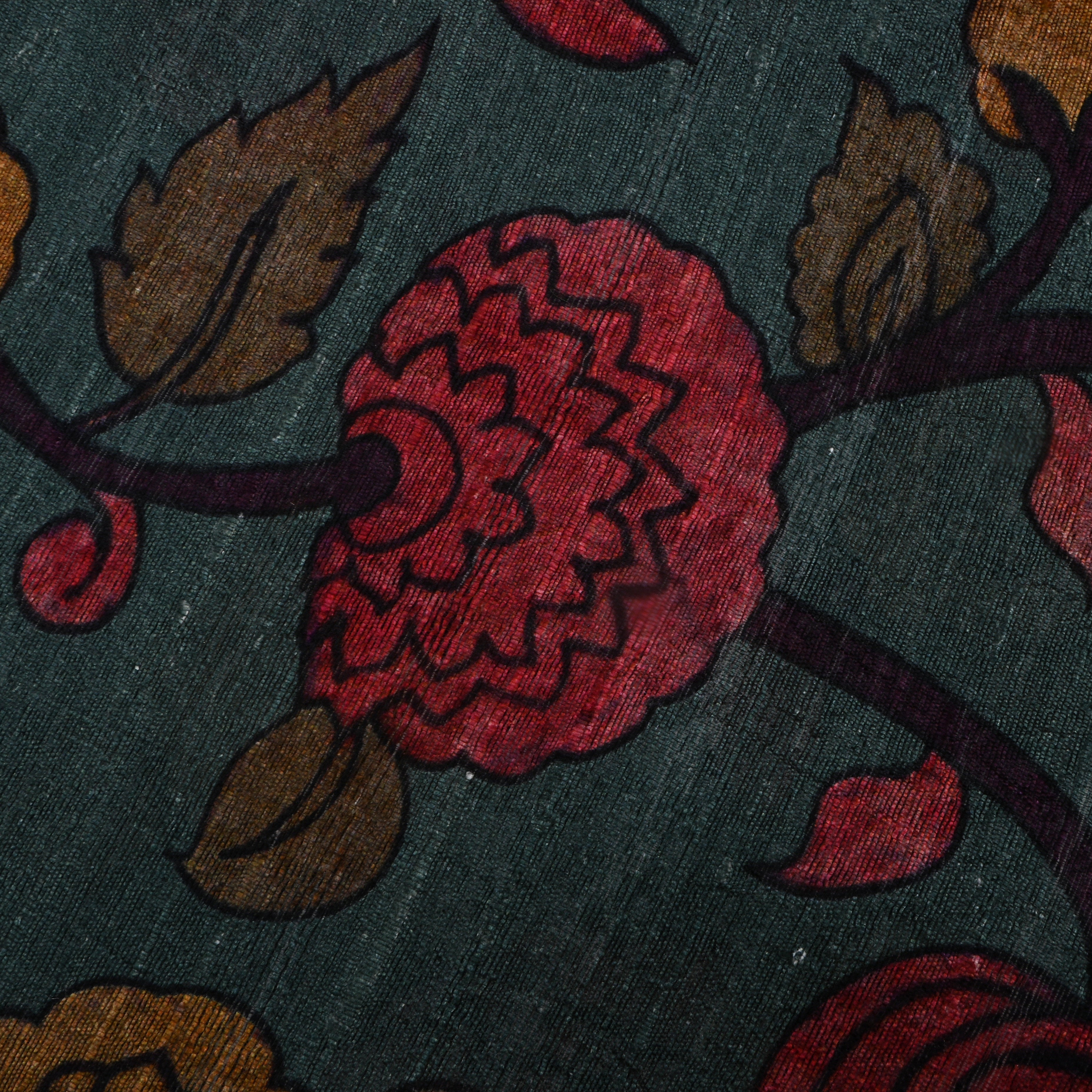 Gunmetal Green Dupion Fabric With Digital Print