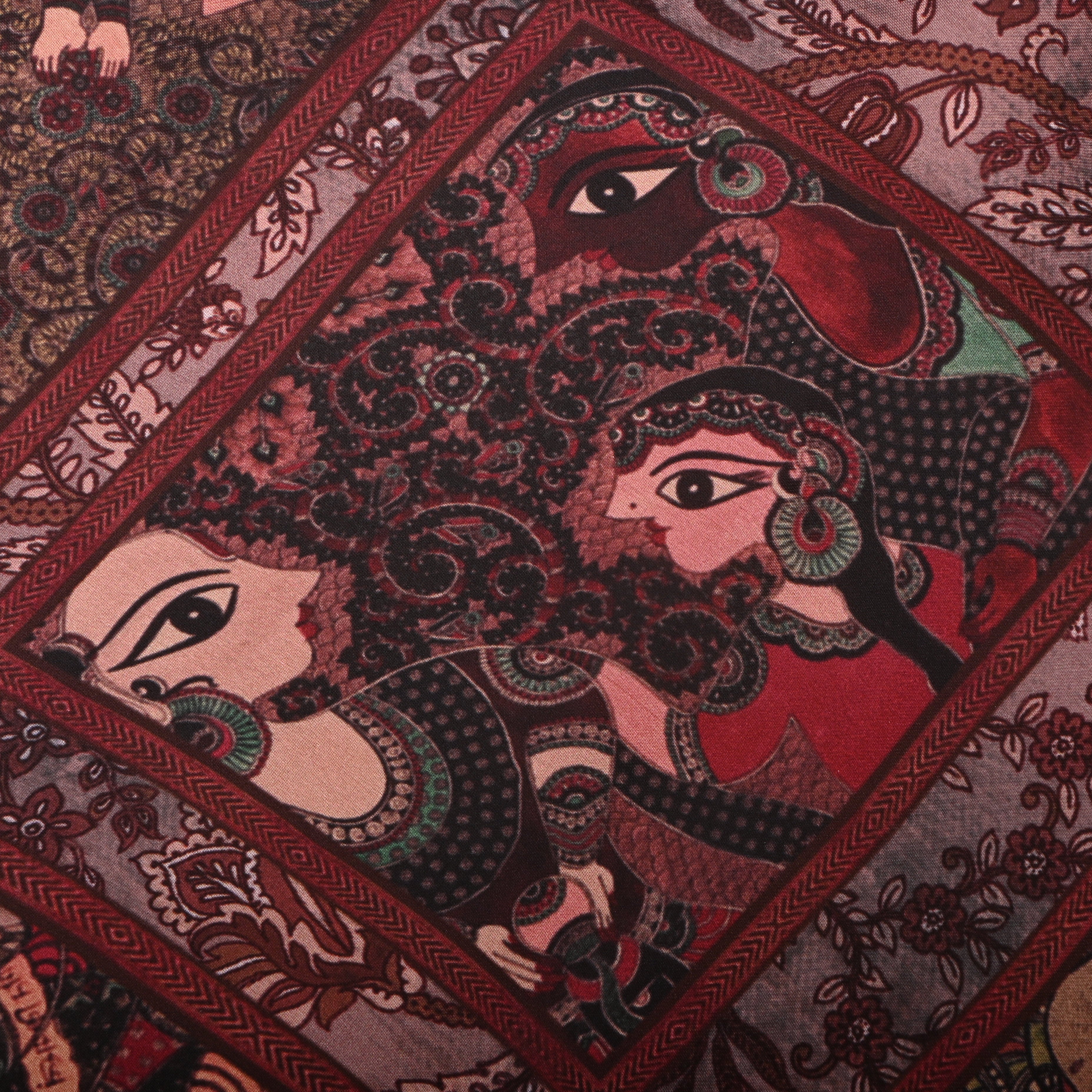 Maroon Silk Fabric With Floral Design