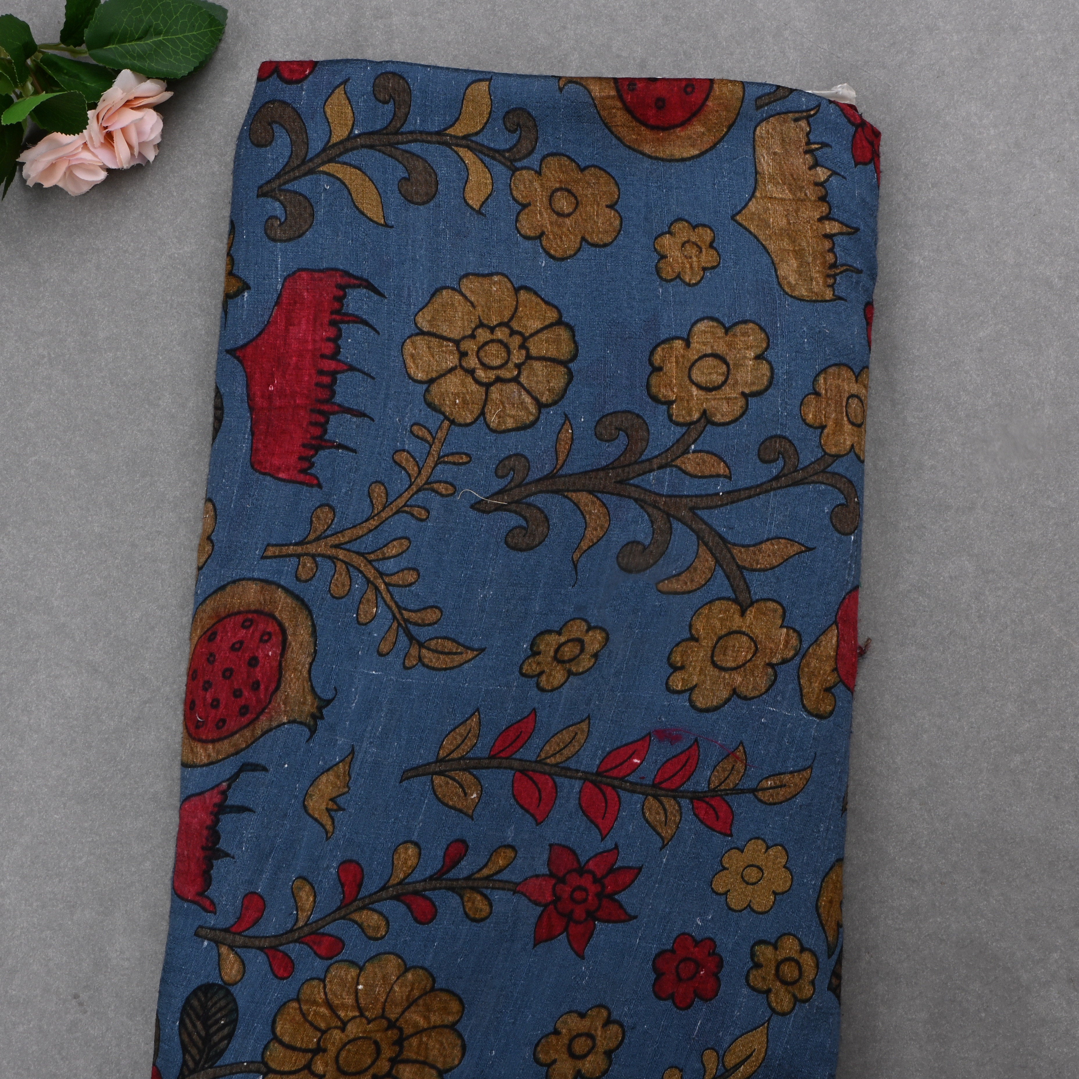 Dark Blue Gray Dupion Fabric With Digital Print