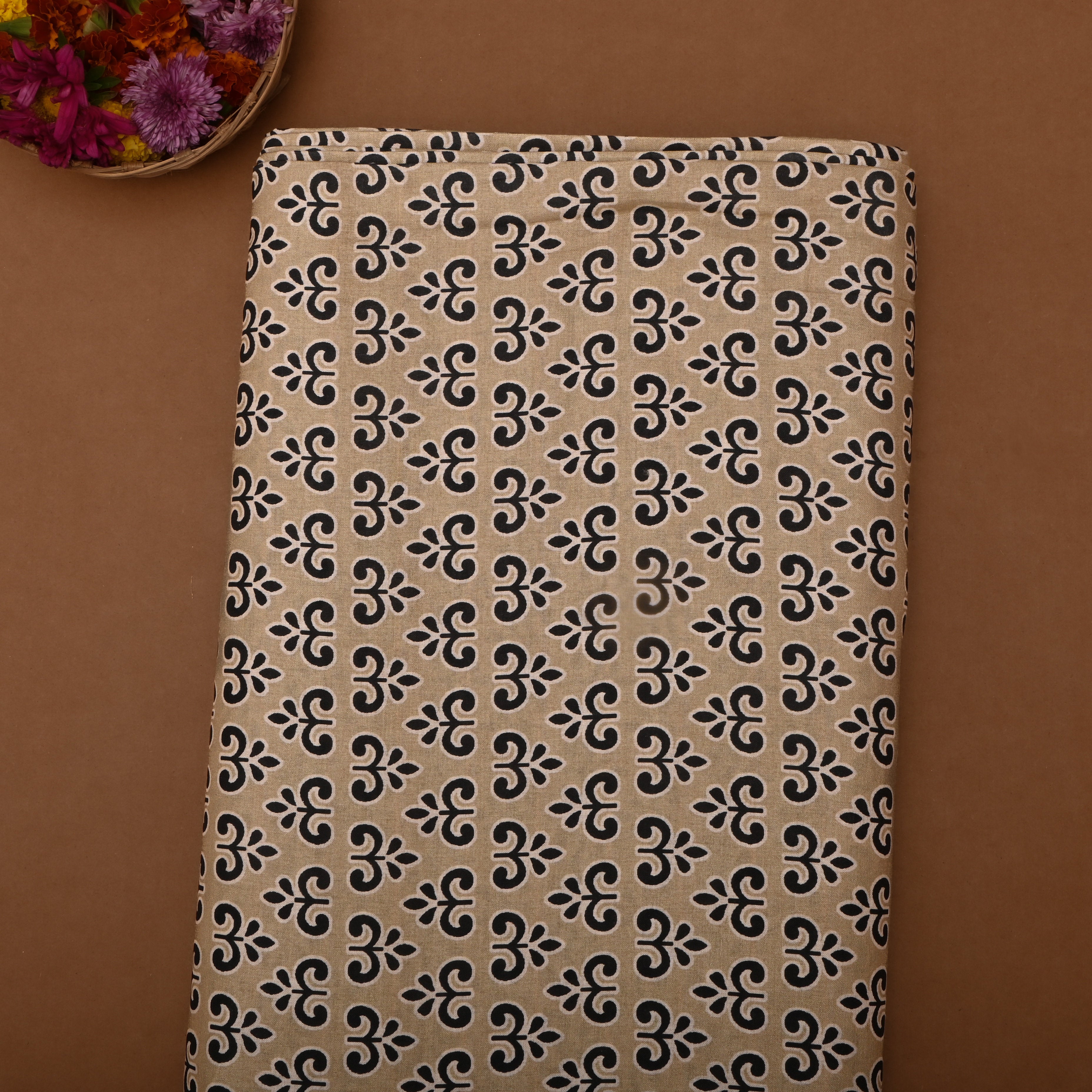 Stonish Beige Tussar Fabric With Abstract Print
