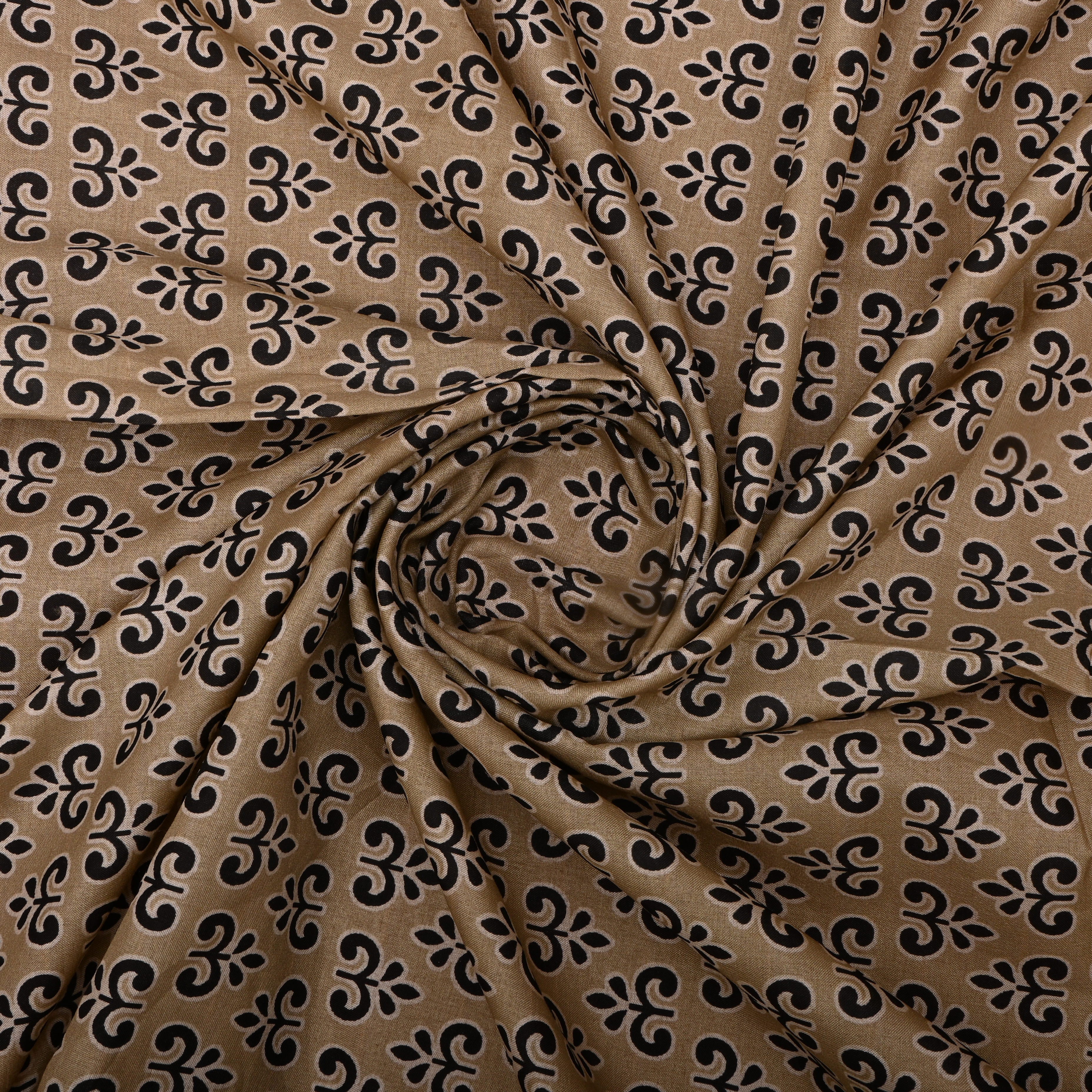 Stonish Beige Tussar Fabric With Abstract Print