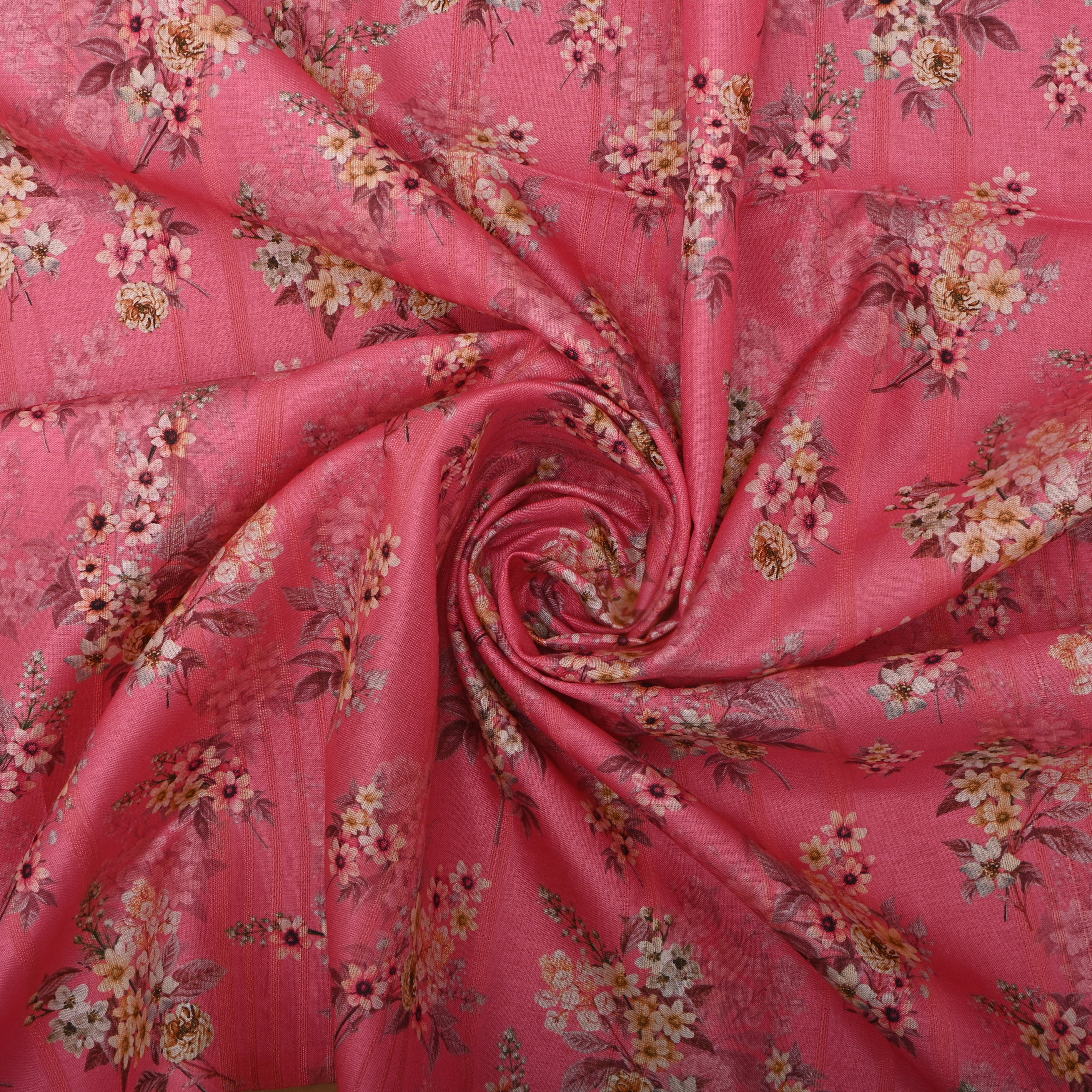 Light Pink Tussar Fabric With Floral Prints