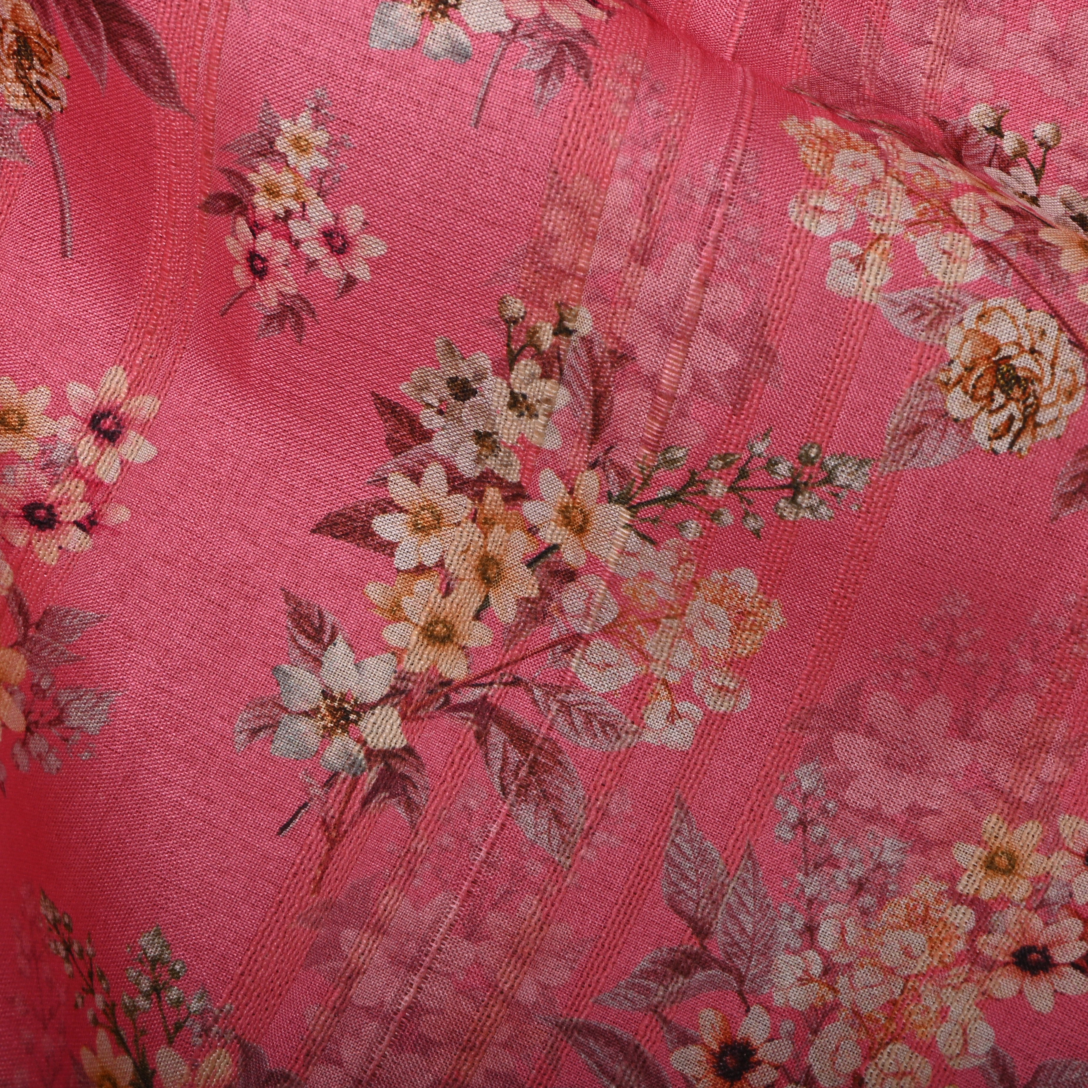 Light Pink Tussar Fabric With Floral Prints